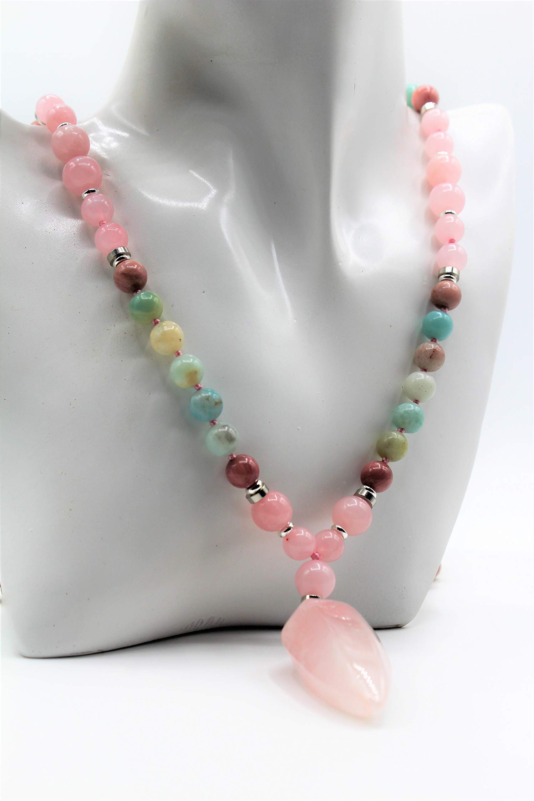 Pastel Multi-Gemstone Beaded Necklace with Hand-Knotted Pendant - Elegant Boho Jewelry for Women, Perfect for Weddings, Parties & Everyday Wear