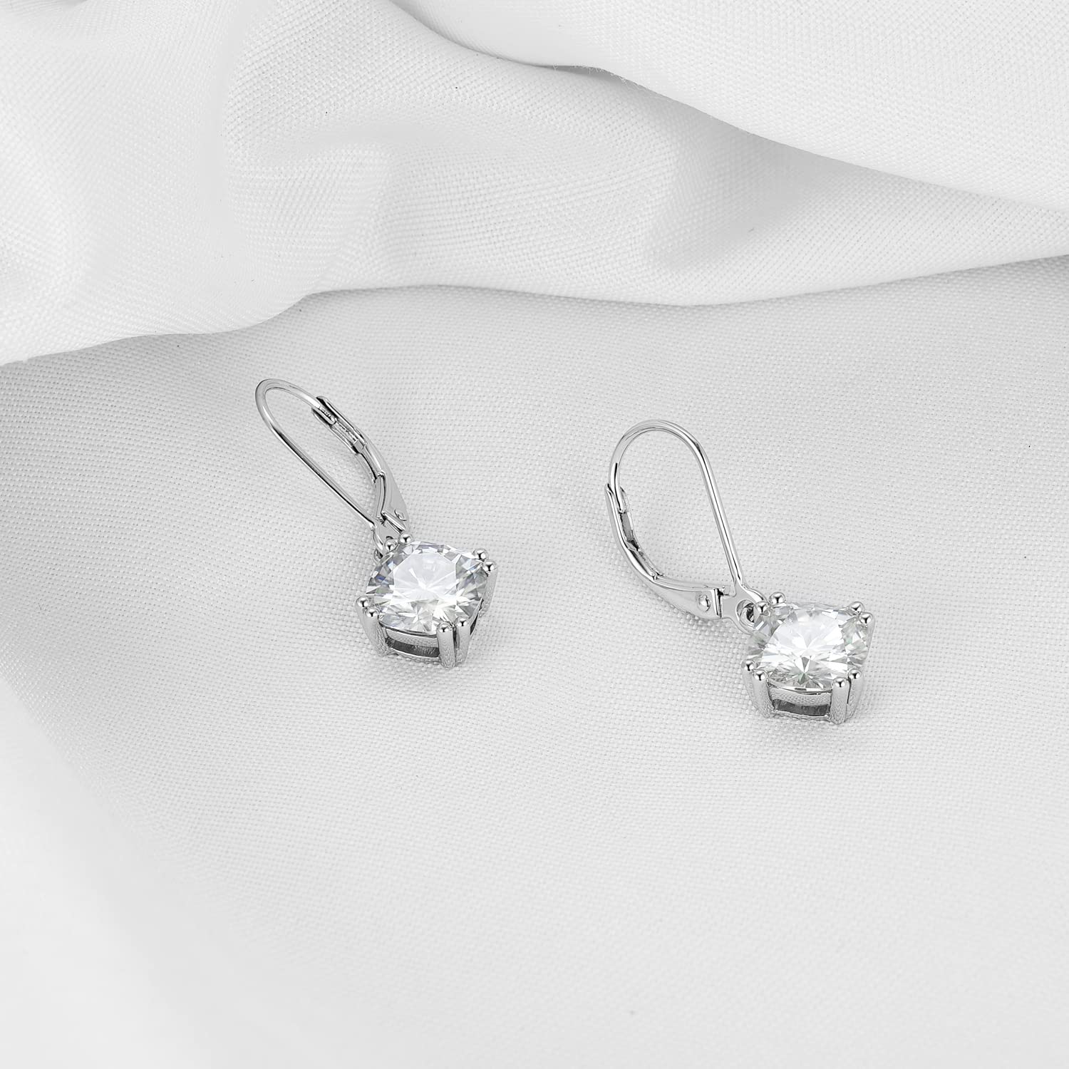DovEggs 4ct Blue Cushion Cut Moissanite Hoop Earrings for Women - 7.5x7.5mm Leverback Earrings in 14K Gold or Sterling Silver | Elegant Jewelry Gift for Wedding, Anniversary & Special Occasions