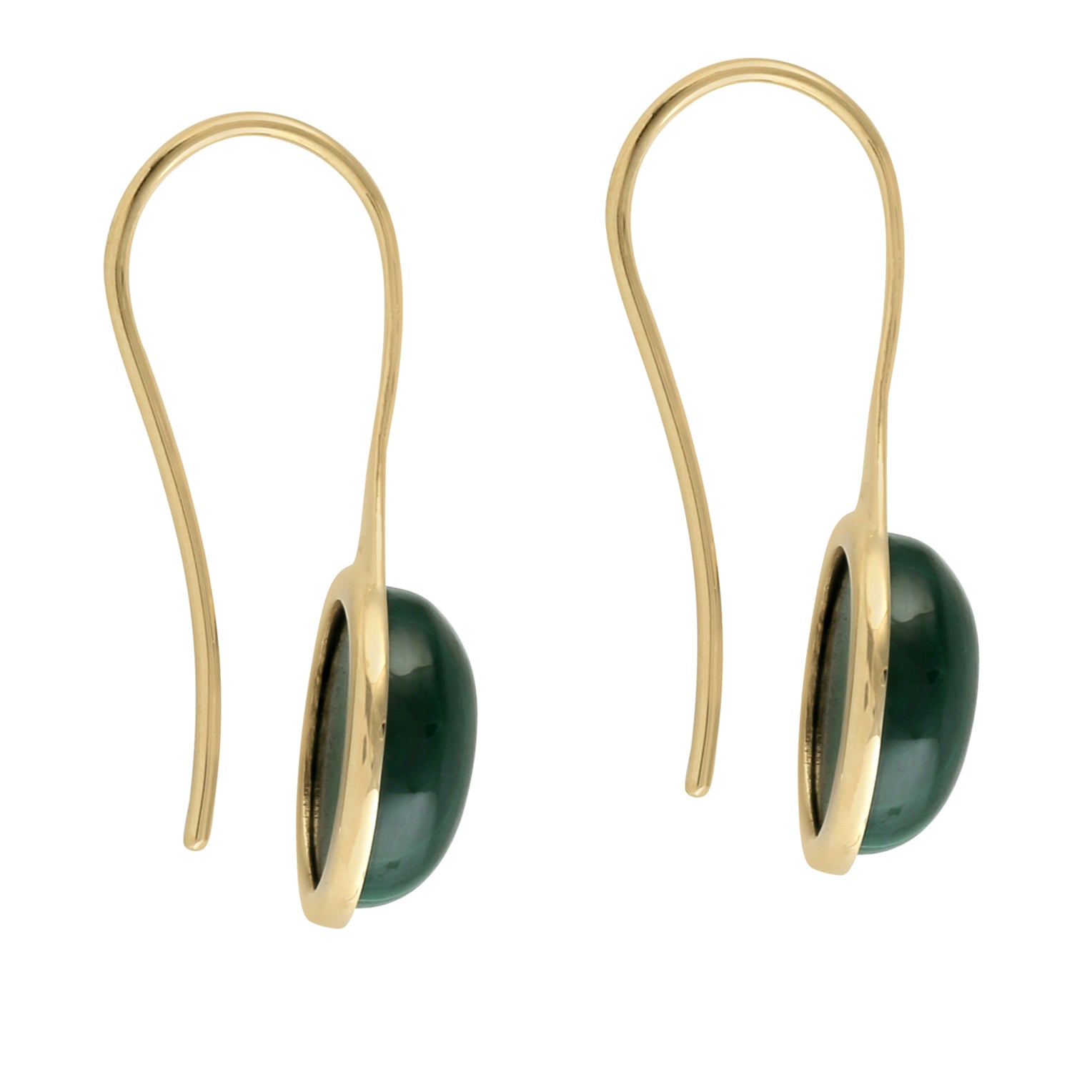 14K Solid Yellow Gold Malachite Gemstone Ear Hook Earrings - Elegant Dangle Jewelry for Women, Perfect for Parties, Weddings & Everyday Wear