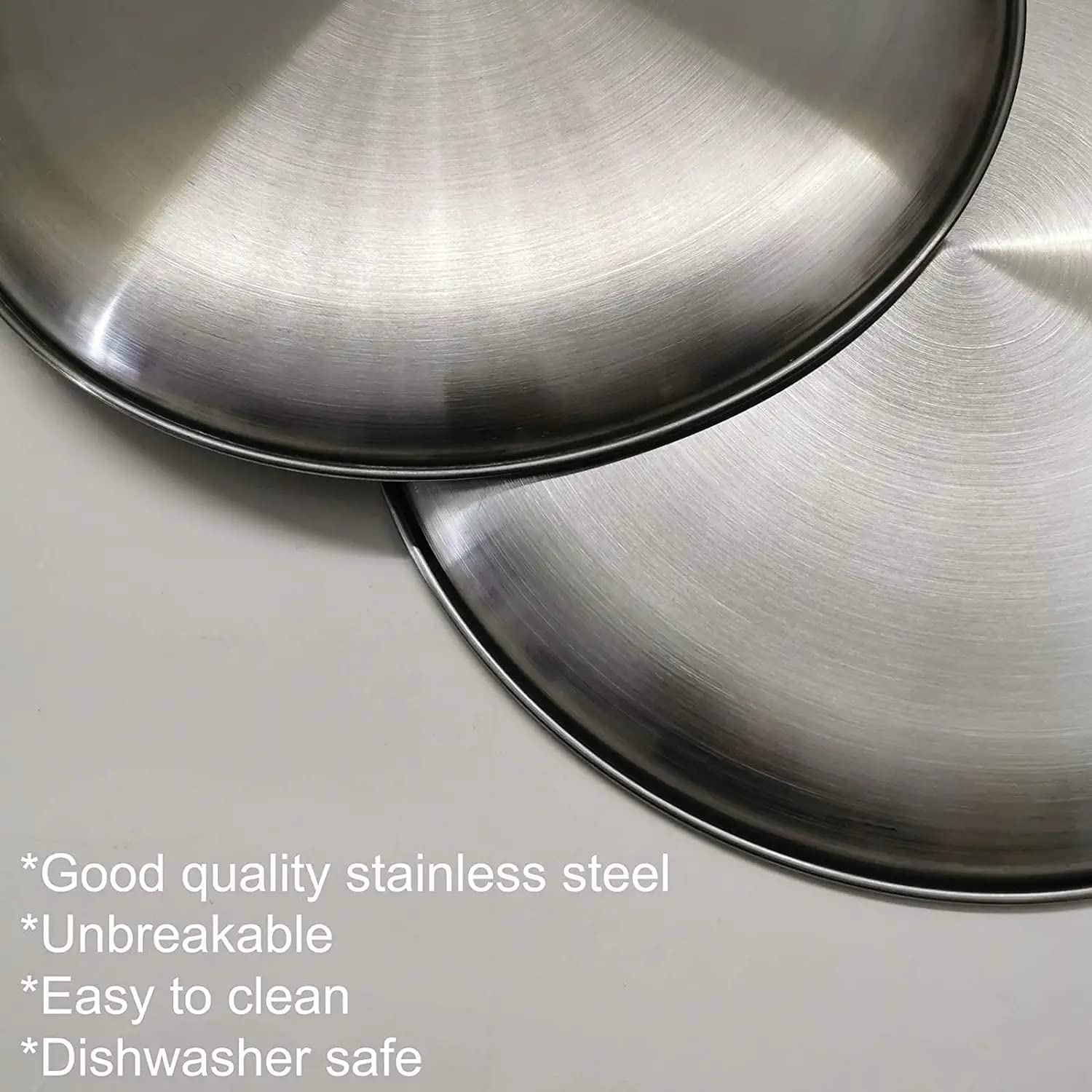 Stainless Steel Dinner Plates - 10 Inch Round Reusable Brushed Metal Plates, Heavy Duty Dishwasher Safe Kitchenware (4 Pack) - Perfect for BBQ, Steak, Picnics, Camping & Outdoor Dining