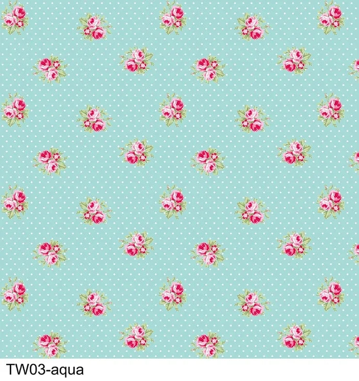 Barefoot Roses Classics Tanya Whelan TW03 Aqua Floral Cotton Dress - Vintage Inspired Floral Print Summer Dress for Beach Wedding, Garden Party & Boho Fashion