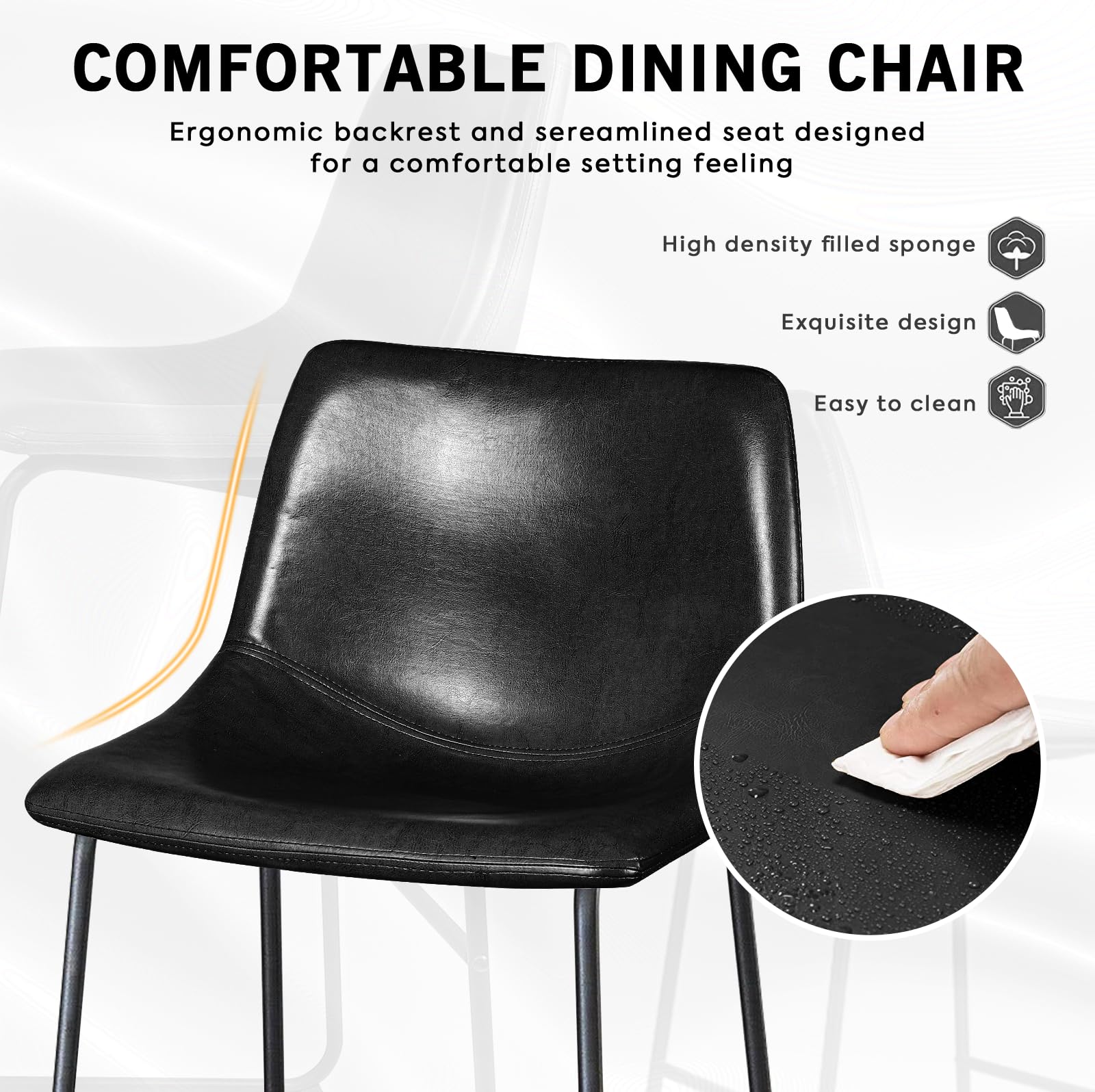 LEMBERI Faux Leather Dining Chairs Set of 2 - 18 Inch Modern Kitchen & Dining Room Chairs with Backrest, Metal Legs & Comfortable Upholstered Seat - Perfect for Small Spaces, Breakfast Nooks & Contemporary Home Decor