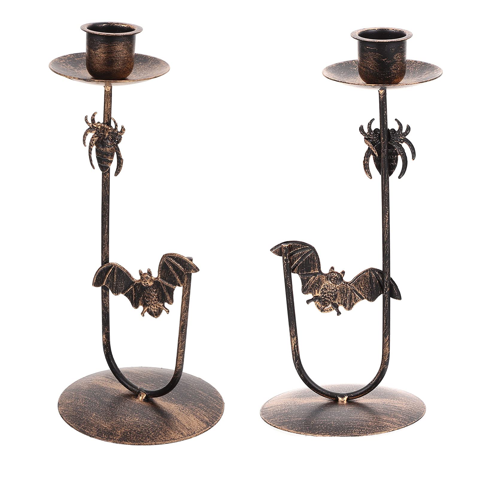 Vintage Halloween Iron Candle Holder Set - 2Pcs Spider & Bat Design Metal Candlestick Stand for Tea Lights | Perfect for Home, Bar, Dining Table, and Halloween Party Decor