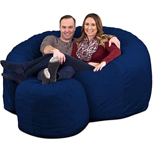 ULTIMATE SACK 6ft Oversized Bean Bag Chair with Footstool - Premium Suede Lounge Furniture for Adults (Electric Blue) | Perfect for Living Room, Game Room & Dorm Relaxation