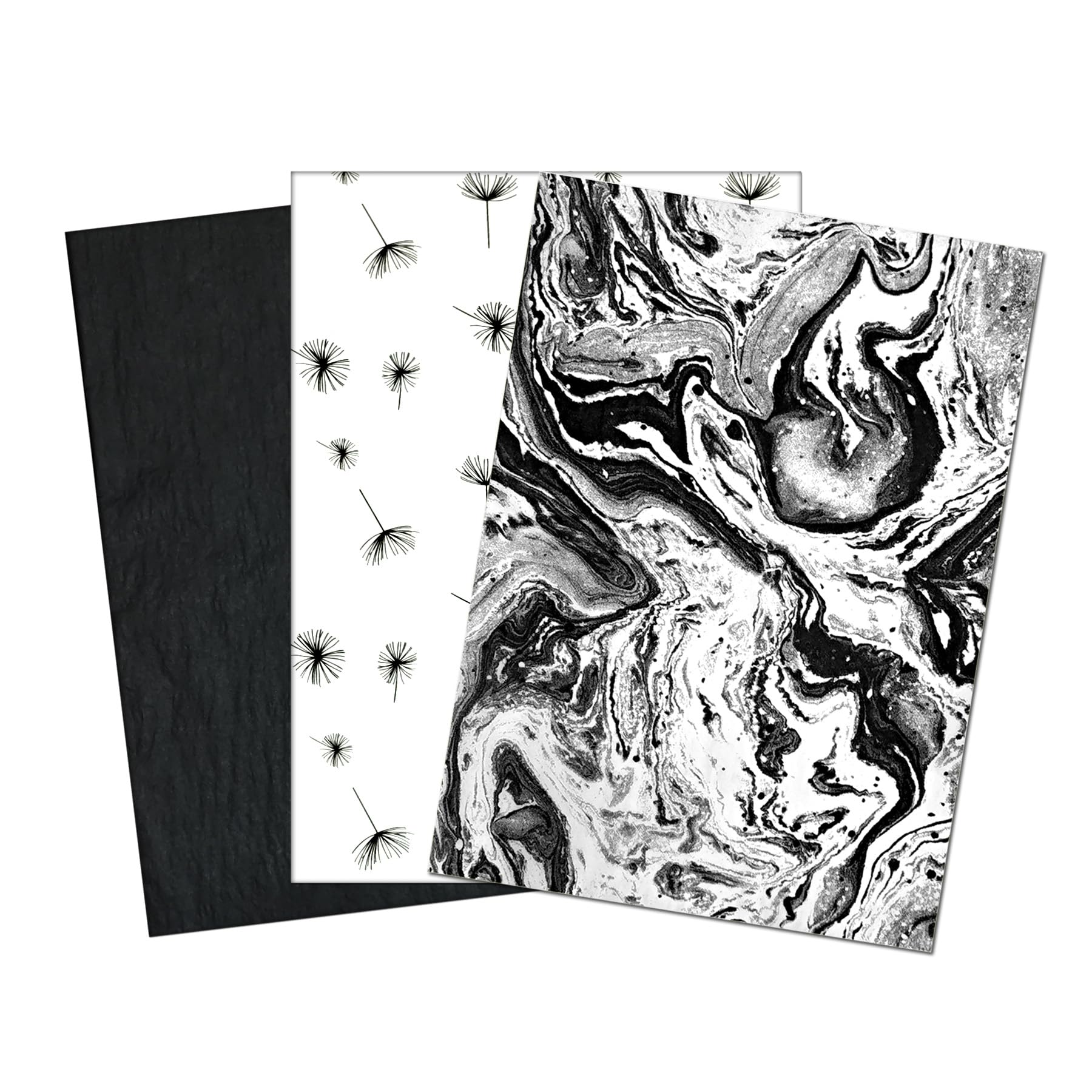 Premium Matte Marble Dandelion Tissue Paper - 30 Sheets Black & White Gift Wrapping Paper for Birthday Parties, DIY Crafts, Gift Bags & Packaging (19.7x13.8 Inches) - Perfect for Party Decorations, Wedding Favors and Handmade Card Making