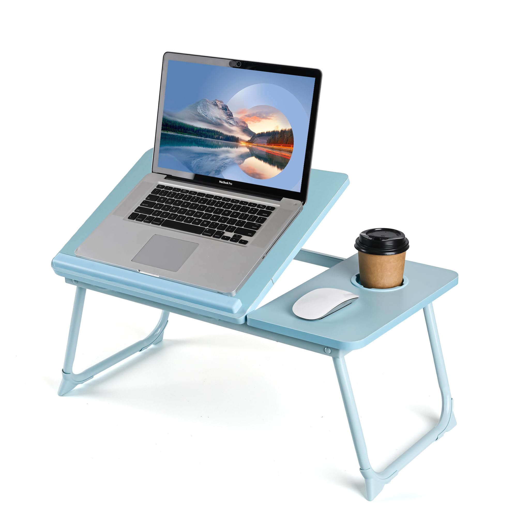 Adjustable Foldable Laptop Desk Tray - Portable Bed Table with Cup Holder for Notebook, Reading & Working on Bed, Couch, Sofa | Perfect for Home Office, Study, Picnic & Dining (Blue)