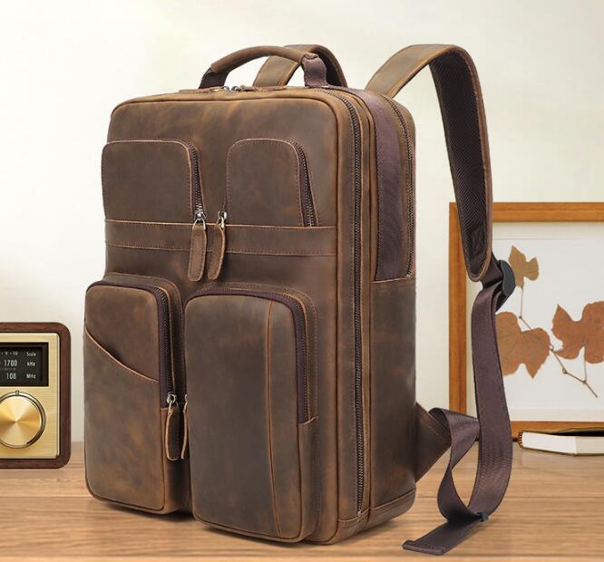 Genuine Large Brown Leather Backpack Purse for Women & Men - Stylish Travel, Work & College Laptop Bag
