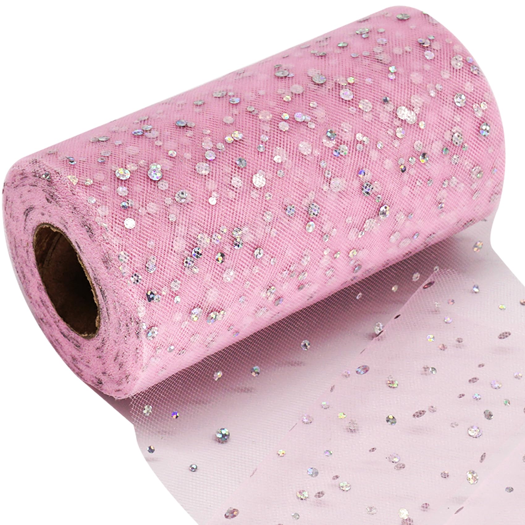 Sparkling Glitter Tulle Fabric Rolls - 6 Inch x 50 Yards (150ft) Sequin Polka Dot Net Ribbon for DIY Tutu Skirts, Wedding Decor, Baby Showers, Easter & Party Crafts - 21 Vibrant Colors Including Pink