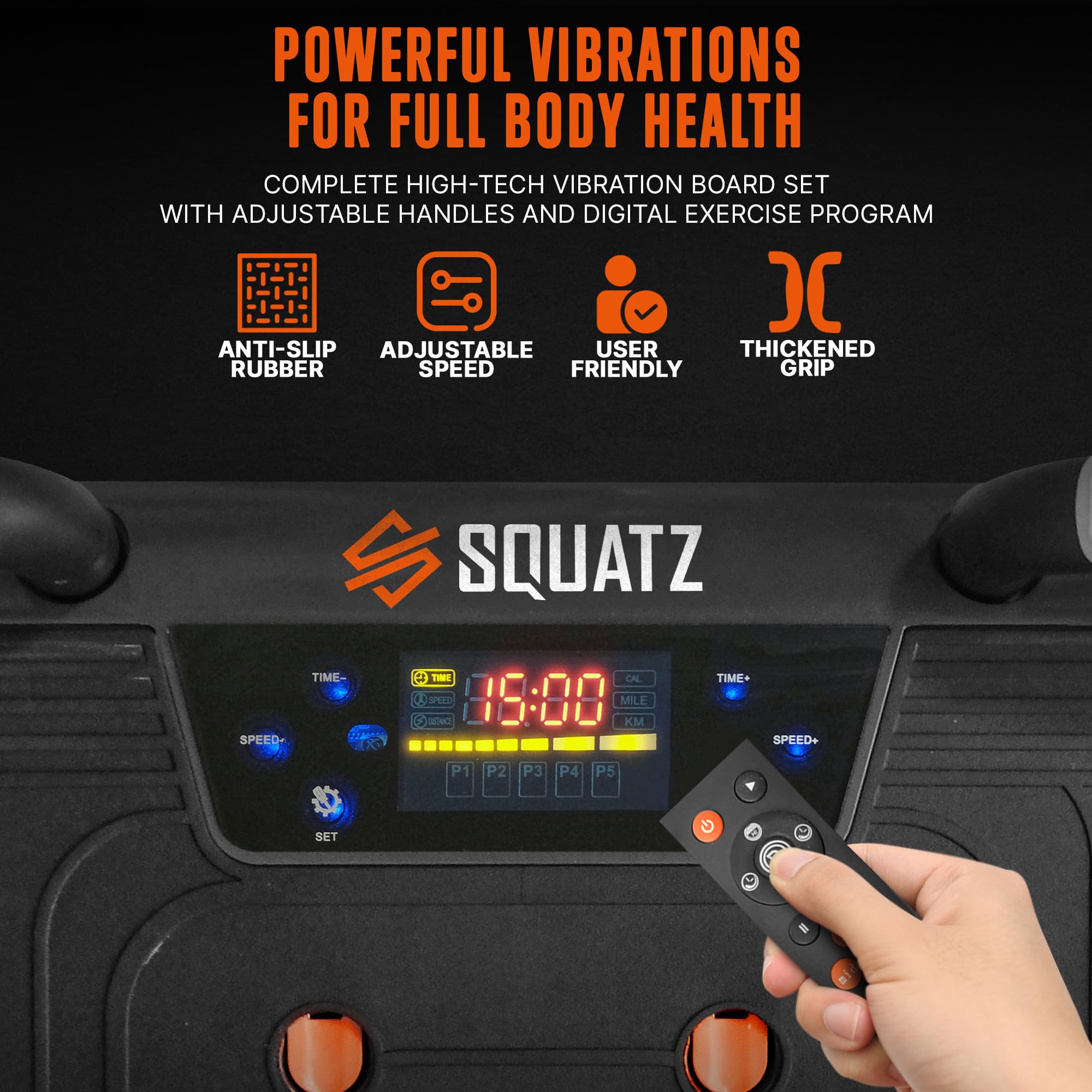 SQUATZ Vibration Plate Exercise Machine with 5 Resistance Bands & Pilates Bar - Whole Body Vibration Platform for Weight Loss, Pain Relief & Lymphatic Drainage - Home Gym Equipment for Fitness, Physical Therapy & Muscle Recovery