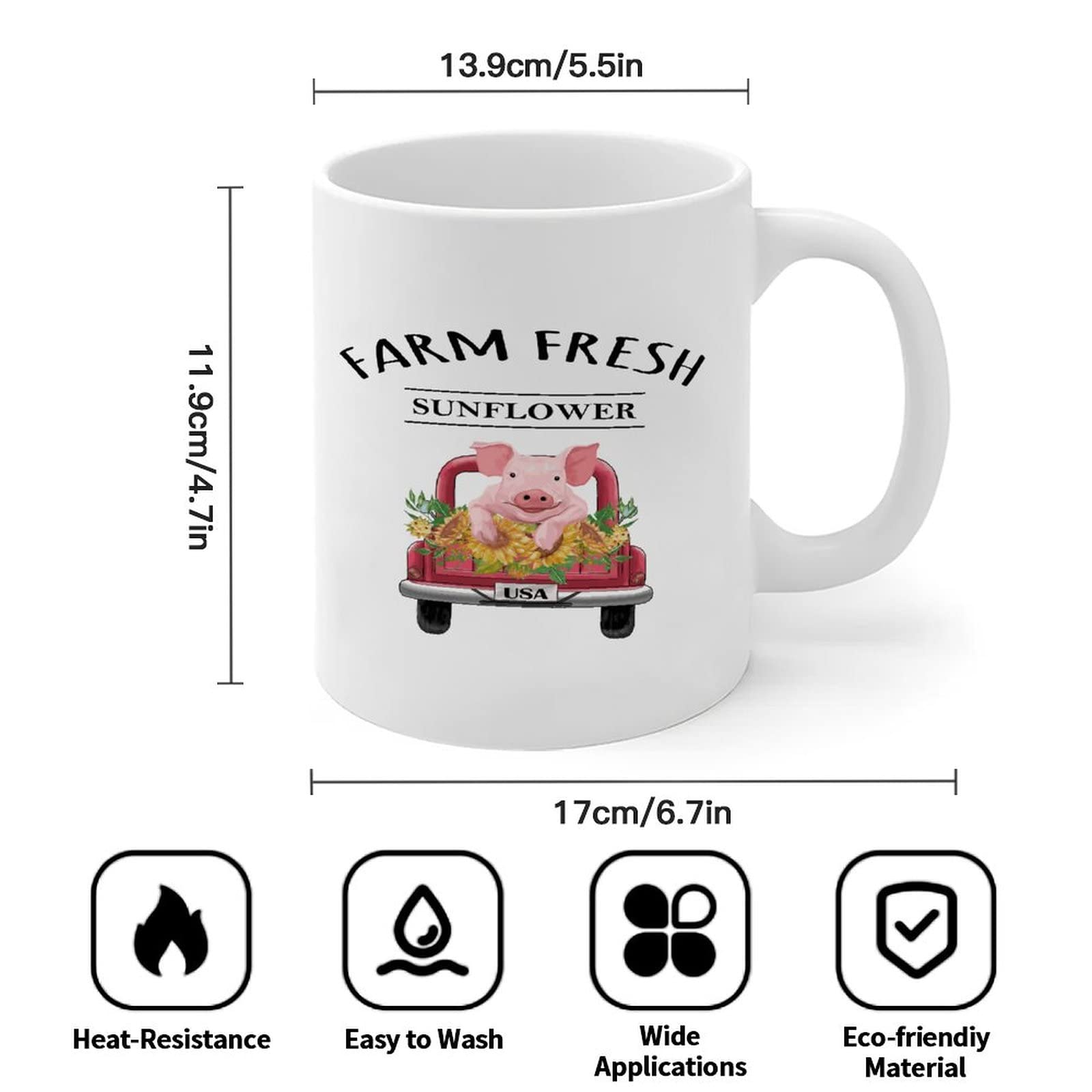 11oz White Ceramic Coffee Mug with Truck, Farm Animals & Flowers Design - Motivational & Inspirational Gift for Women - Perfect for Birthday, Office, or Home Use - Glossy Finish & Durable