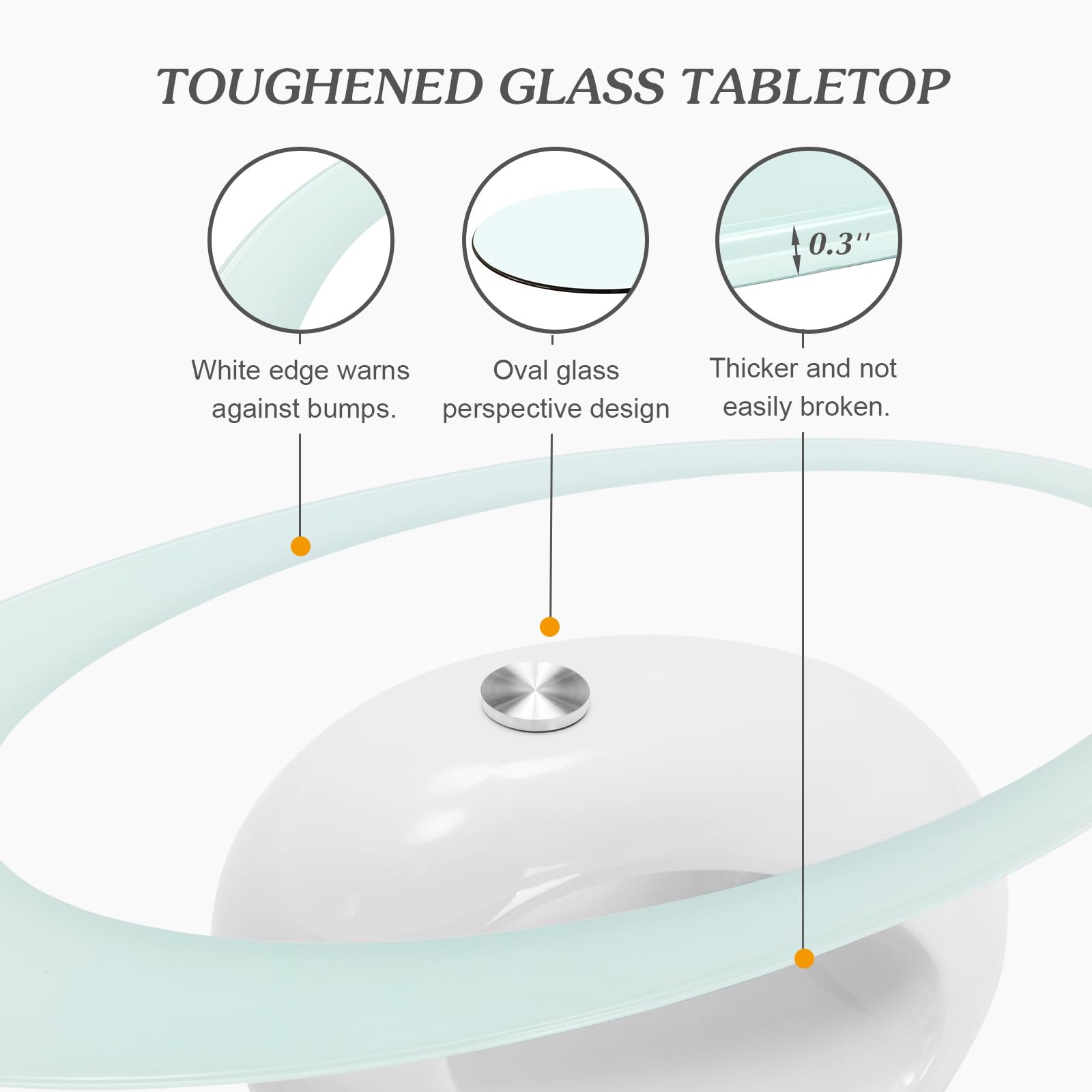 Modern Oval Glass Coffee Table with Tempered Top & Glossy Storage Base - Contemporary Living Room Center Table for Sofa & Lounge Areas - White