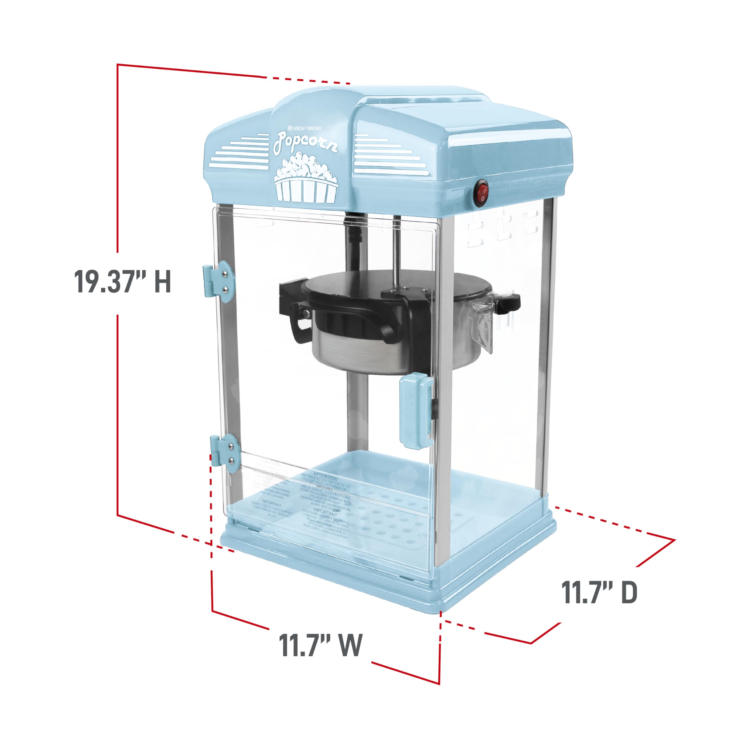 West Bend Stir Crazy Movie Theater Popcorn Popper - 4 Quart Nonstick Popcorn Maker Machine with Measuring Scoop, Perfect for Home Theater Nights, Family Movie Time & Party Snacks (Blue)