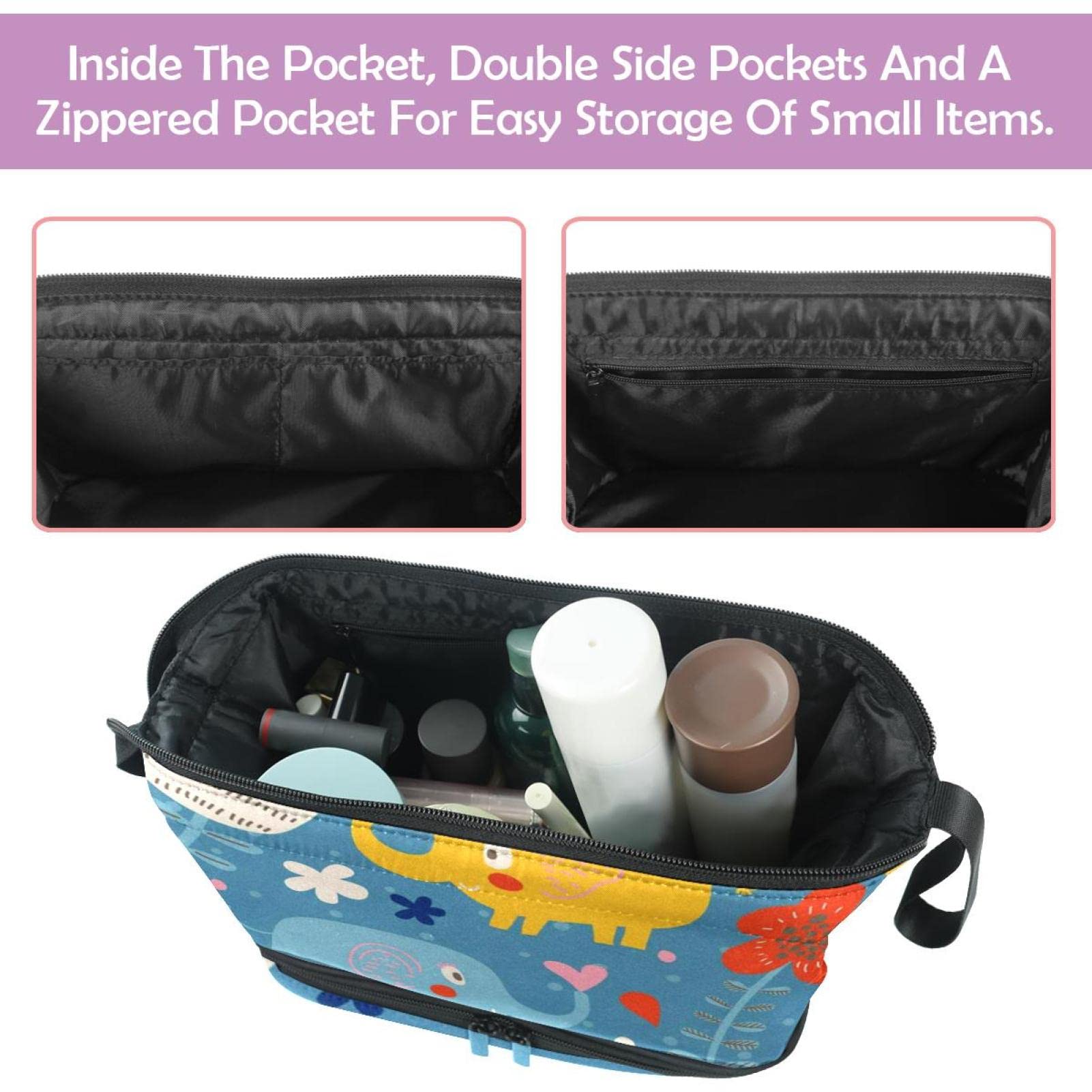 Large Travel Makeup Bag with Elephant Cartoon Design - Waterproof Cosmetic Organizer for Women, Perfect for Toiletries & Travel Essentials | Great for Vacations, Gym, and Daily Use