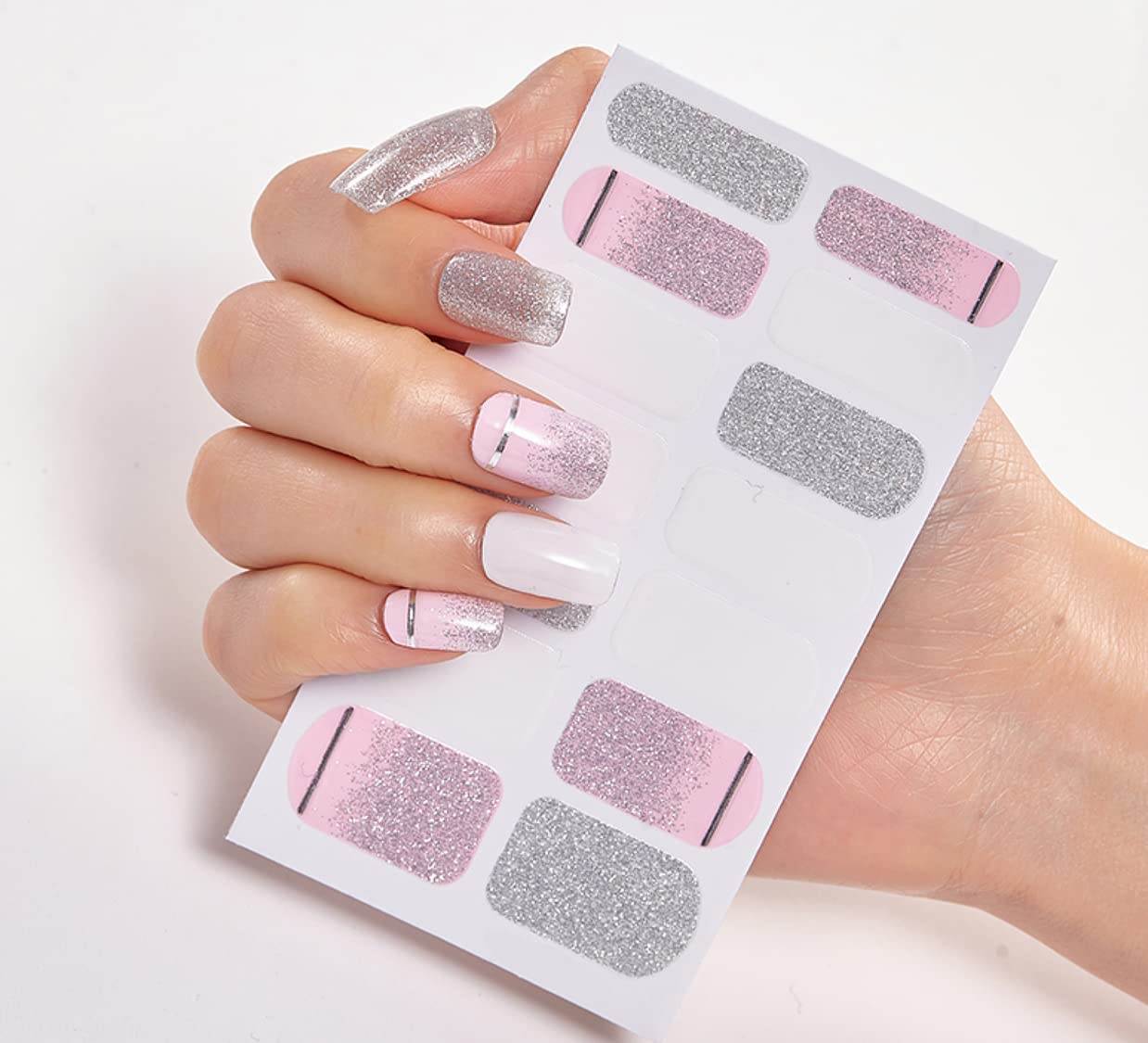 3D Nail Stickers for Women & Girls - Waterproof Glitter Luxury DIY Nail Art Decals - Self-Adhesive Peel Off Fake Nails - 14 Pieces Multicolor XAF-023 - Perfect for Parties, Weddings, and Daily Nail Fashion