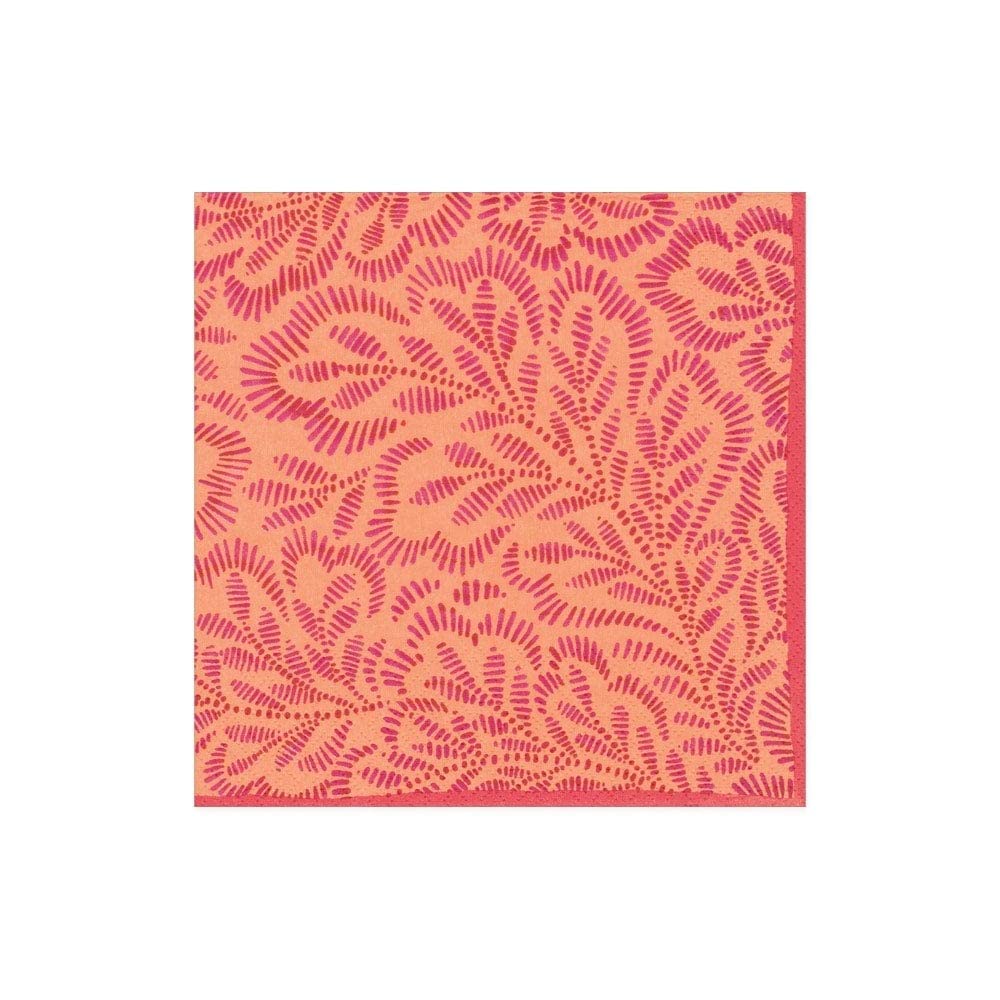 Caspari Block Print Leaves Fuchsia & Orange Cocktail Napkins - 3 Boxes of 40, Premium Paper Party Napkins for Weddings, Cocktail Parties & Home Decor