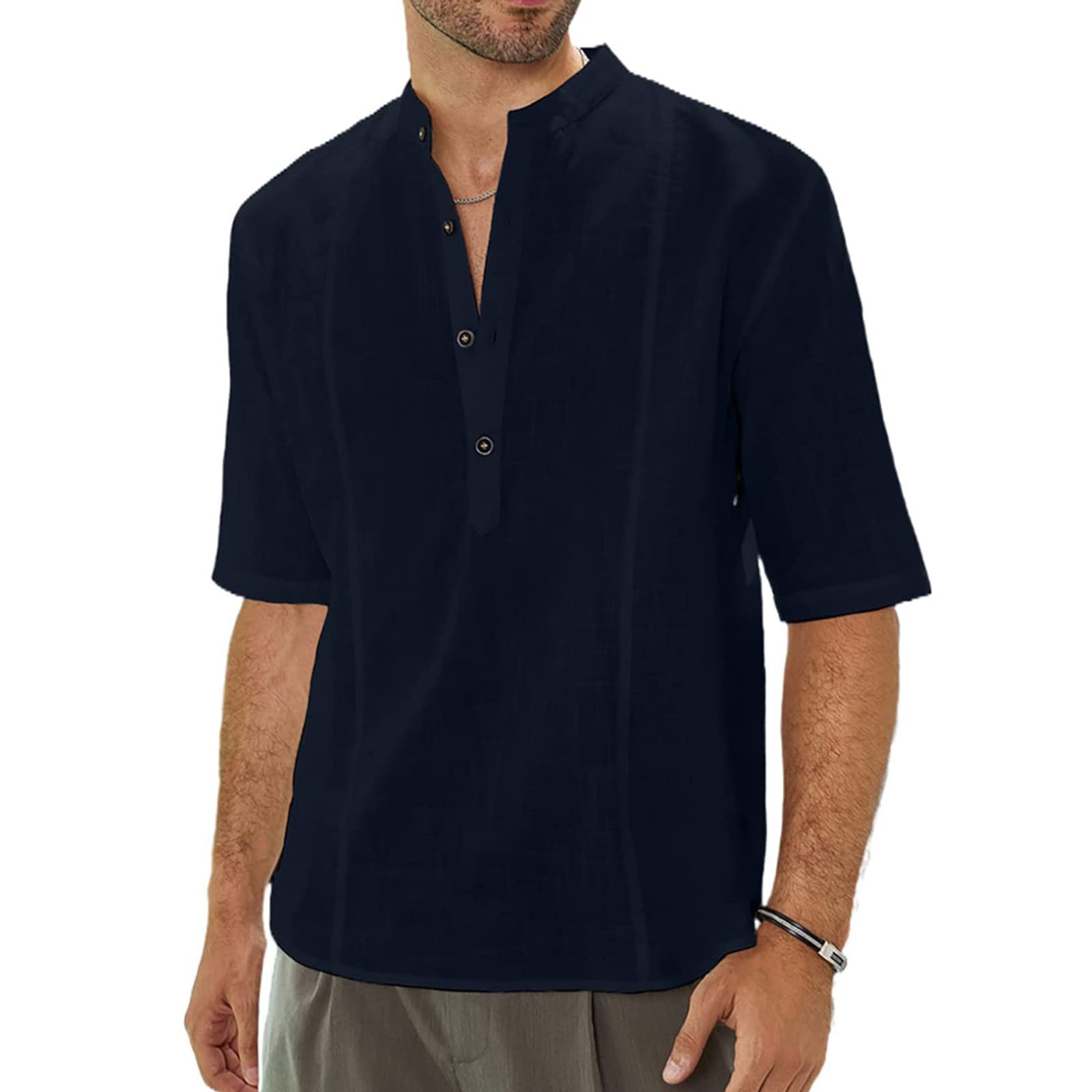 MOKINGTOP Men's Casual Henley Shirts - Slim Fit Short Sleeve Graphic Tees with Button Up & Stripe Print for Summer | Perfect for Outdoor Activities, Beach Wear & Casual Outings