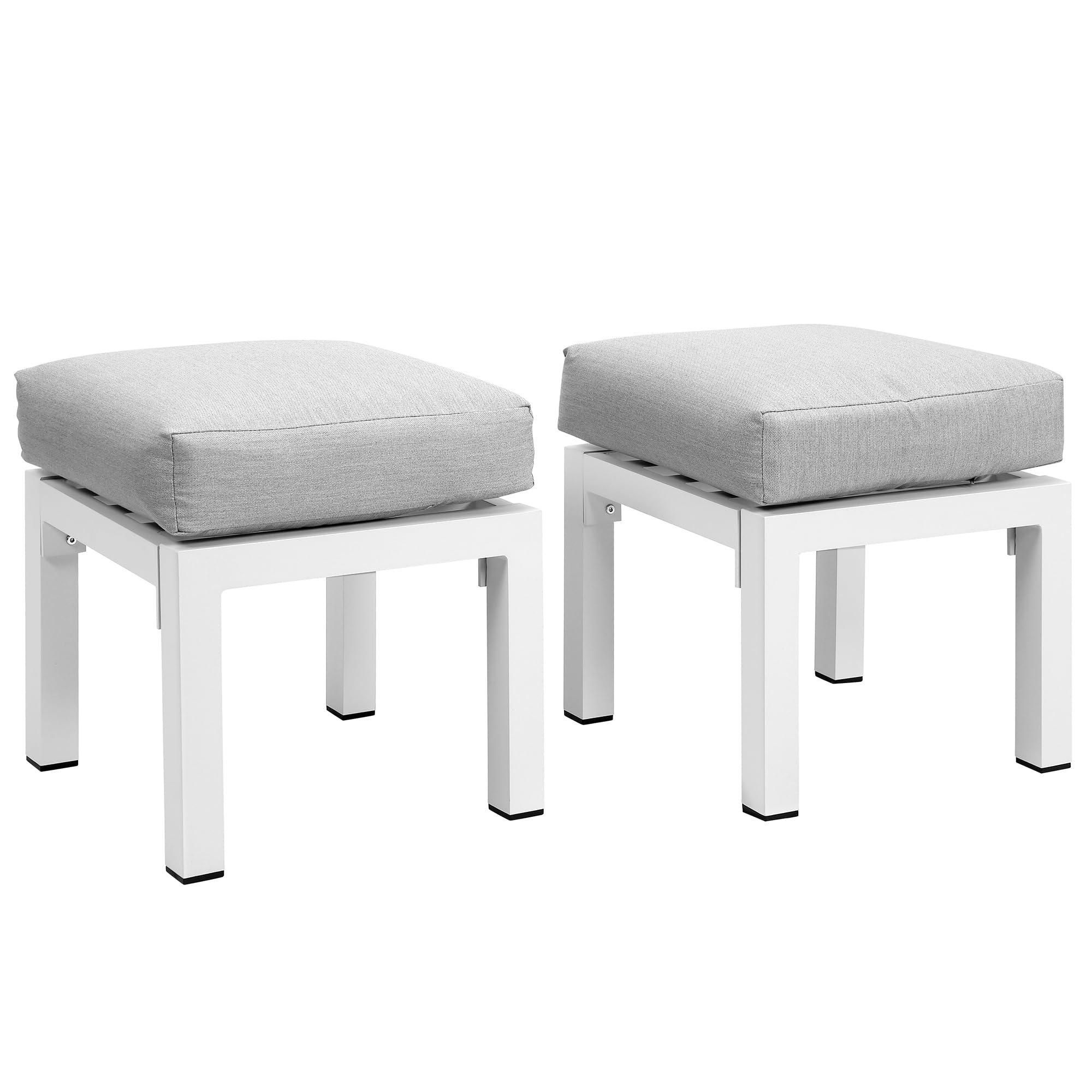 **Solaste Outdoor Patio Ottomans Set of 2 – Aluminum Foot Stools with Cushions, Light Grey – Perfect for Balcony, Backyard, Porch & Lawn – Durable & Comfortable Small Seat Furniture for Relaxing Outdoors**