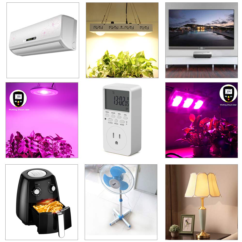 CANAGROW 7-Day Digital Programmable Outlet Timer - Indoor Electrical Timer for Lights & Appliances, 15A/1800W Heavy Duty, 3-Prong Wall Plug - Perfect for Grow Lights, Holiday Decorations & Home Automation