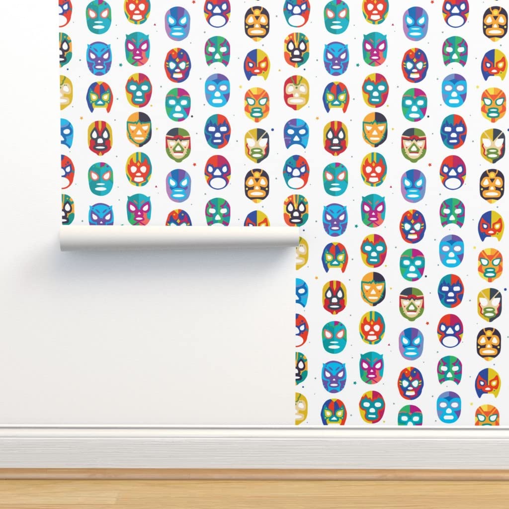 Removable Wallpaper Swatch - Colorful Luchador Mask Mexican Wrestling Design | Pre-Pasted Peel & Stick Wallpaper for Home Decor, Nursery, Accent Walls | Latino Cultural Art by Spoonflower
