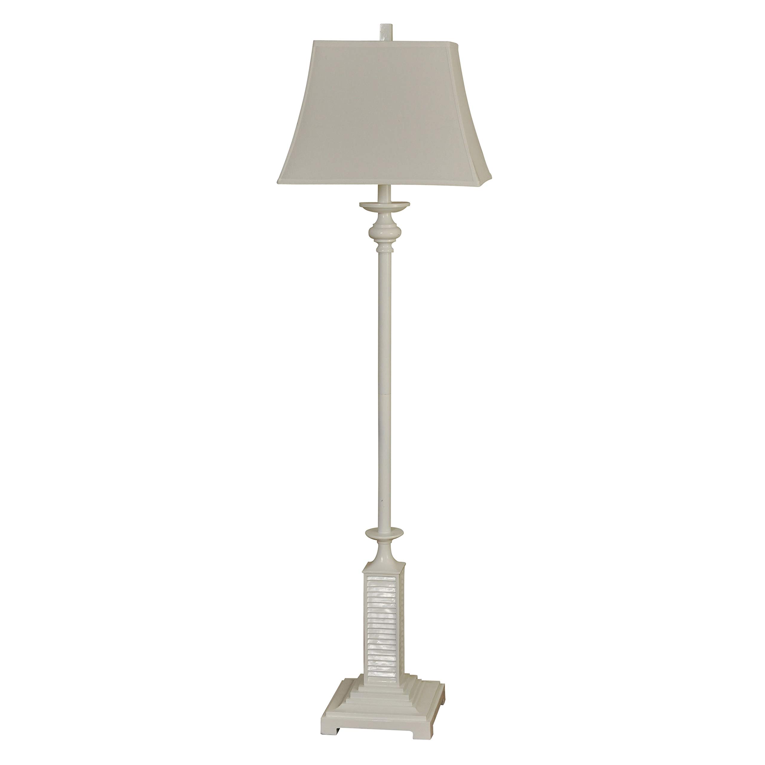 Modern Gloss White Floor Lamp with Linen Shade - Transitional Style Living Room Lighting for Bedroom, Office & Reading Nook