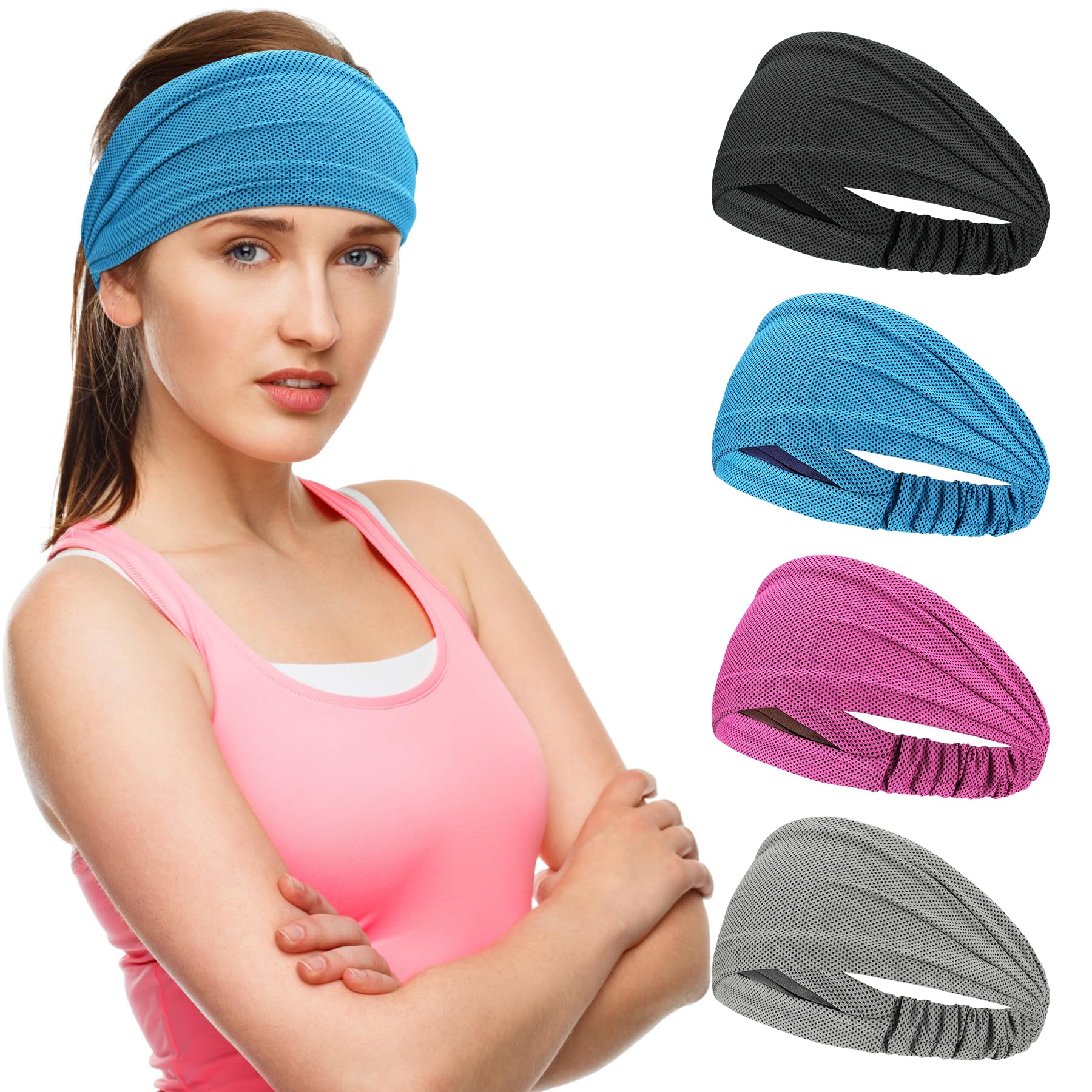 Cooling Workout Headbands for Women & Men - Stretchy Non-Slip Sweat Bands for Running, Yoga, Tennis & Gym - Moisture Wicking Sports Headwear for Active Lifestyles