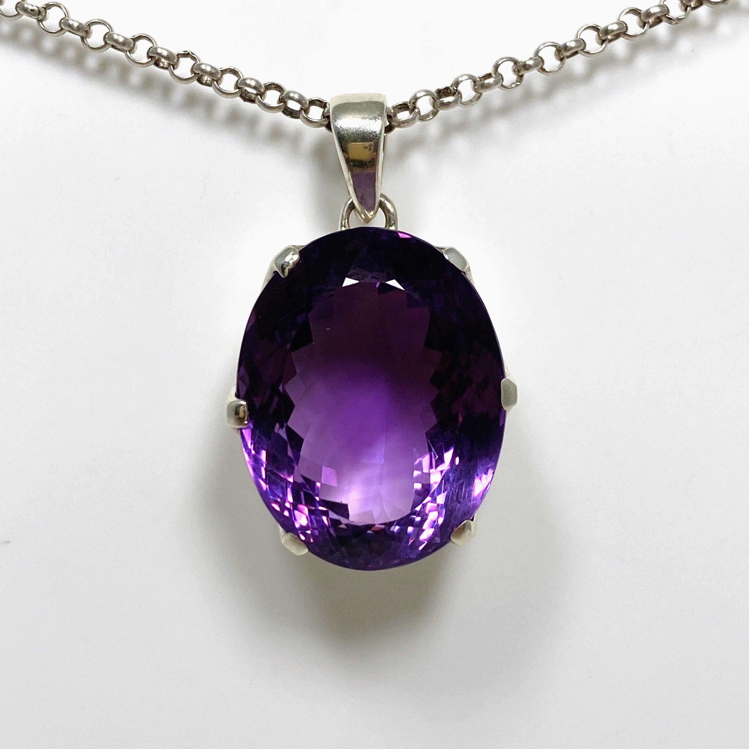 Natural Amethyst Faceted Oval Pendant Necklace for Women - Elegant Purple Gemstone Jewelry Gift for Birthday, Anniversary & Special Occasions