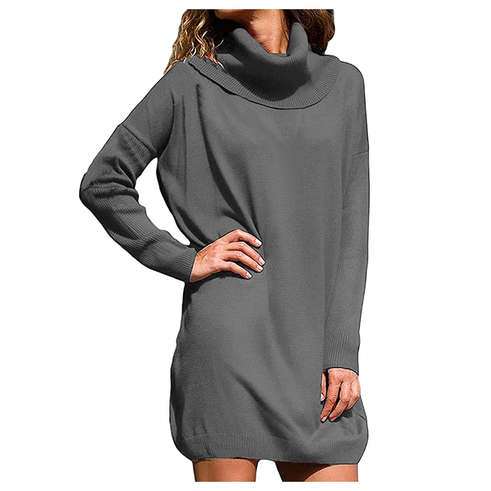 Women's Casual Turtleneck Long Sleeve Knit Sweater Dress - Loose Pullover Jumper for Fall & Winter | Perfect for Office, Date Night & Cozy Home Wear