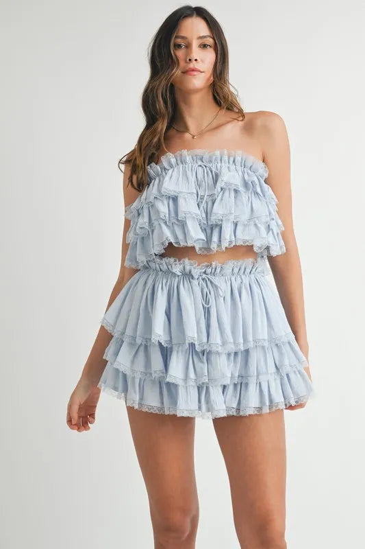 Trendy Ruffle Layered Crop Top and Mini Skirt Set for Women | Summer Outfits, Beachwear, Party Dresses | Perfect for Dates, Vacations & Night Out