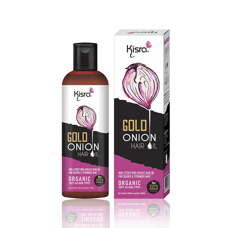Kisra Gold Organic Onion Hair Oil for Hair Growth - 100% Natural with Black Seed, Red Onion & Coconut Oil - Controls Hair Fall & Promotes Healthy Hair - 100ml (Pack of 1) - Perfect for Daily Hair Care & Scalp Treatment