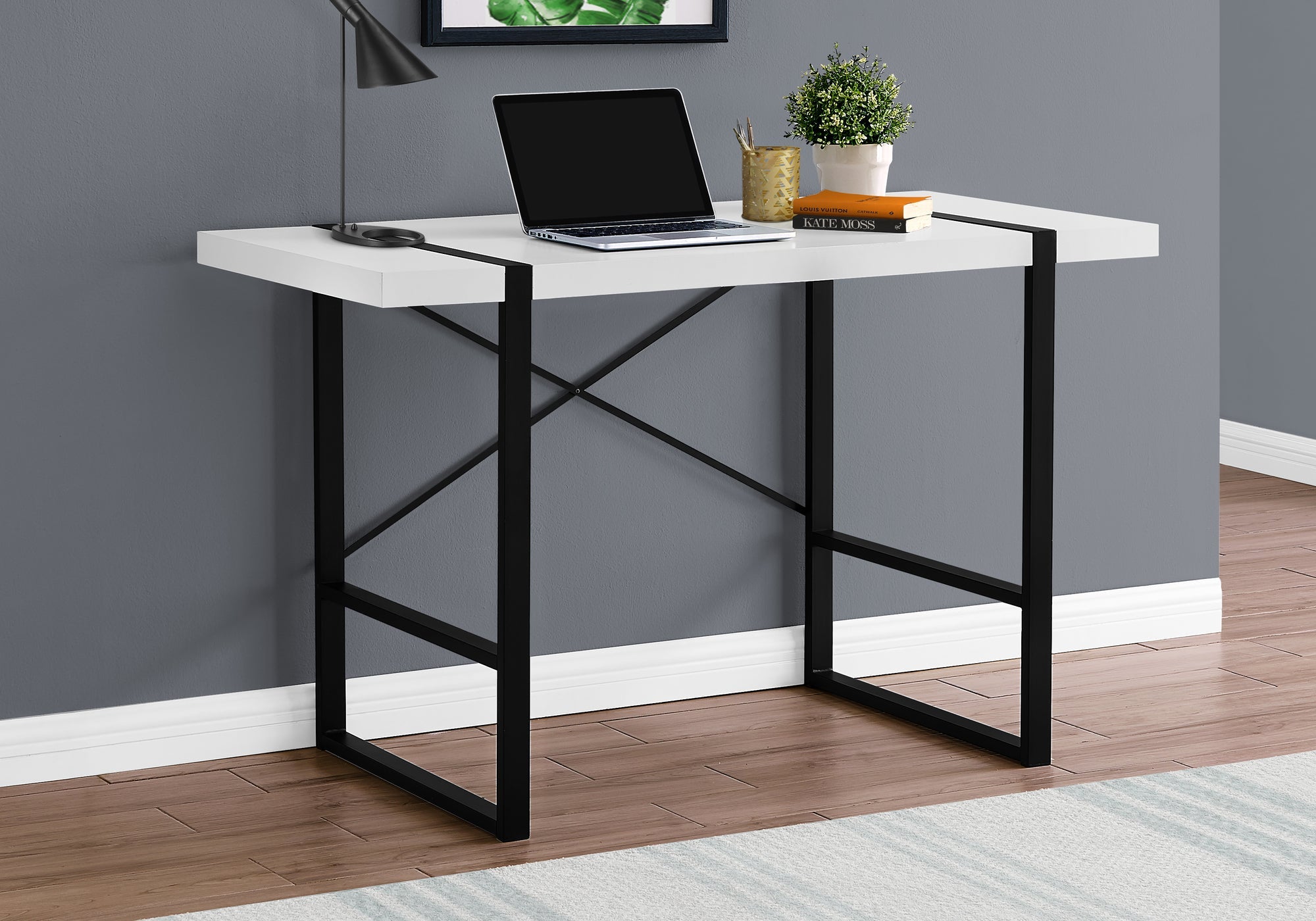 48L White & Black Metal Computer Desk - Home Office, Gaming & Study Workstation for Small Spaces