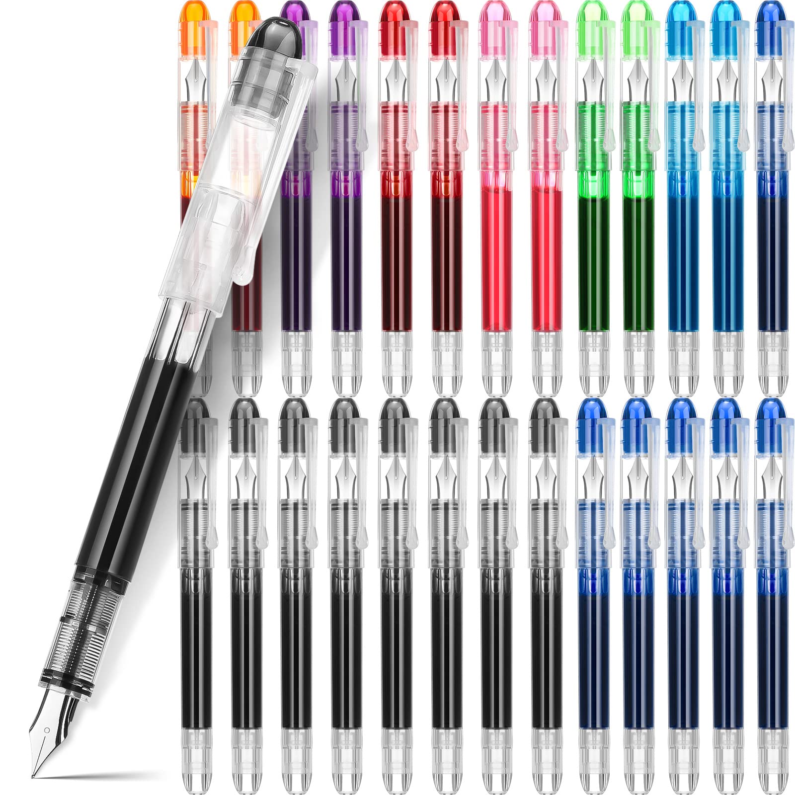 Marspark 26-Piece Disposable Fountain Pens Set - Assorted Vibrant Colors for Smooth Writing, Lettering & Art (Broad Point) | Ideal for Office Use, Calligraphy, Hand Drawing, Sketching & Doodling