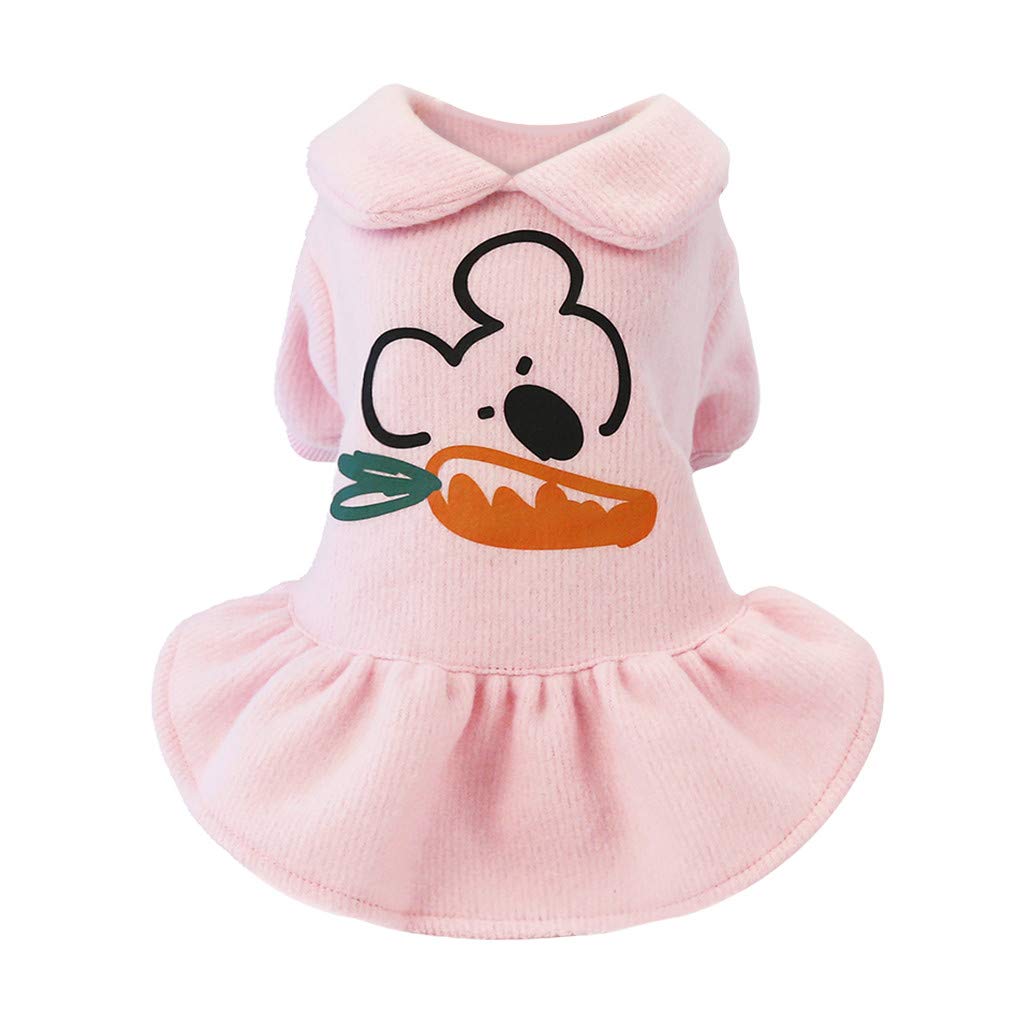 Watonic Winter Dog Clothes - Cozy Bear & Radish Skirt Outfit for Small Dogs (Pink, 13.78