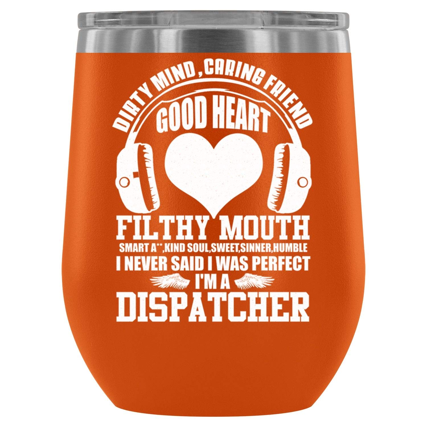 12oz Orange Vacuum Insulated Stainless Steel Wine Tumbler with Lid - Perfect for Dispatchers, Caring Friends & Heartwarming Gifts - Ideal for Office, Travel & Outdoor Wine Drinking