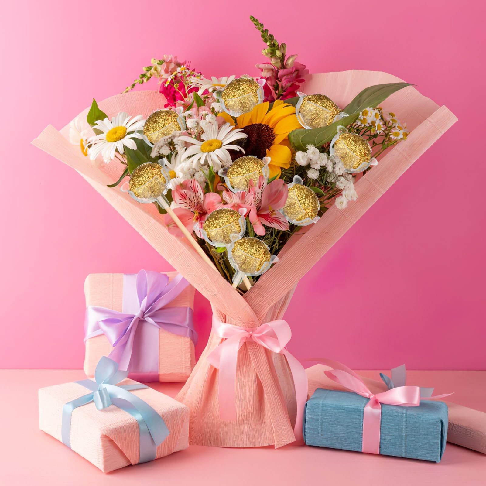 50pcs Clear Chocolate Bouquet Holders - Candy Flower Packaging Base for Valentine's Day, Wedding Floral Arrangements - Perfect for DIY Chocolate Gifts, Party Decorations & Romantic Surprises