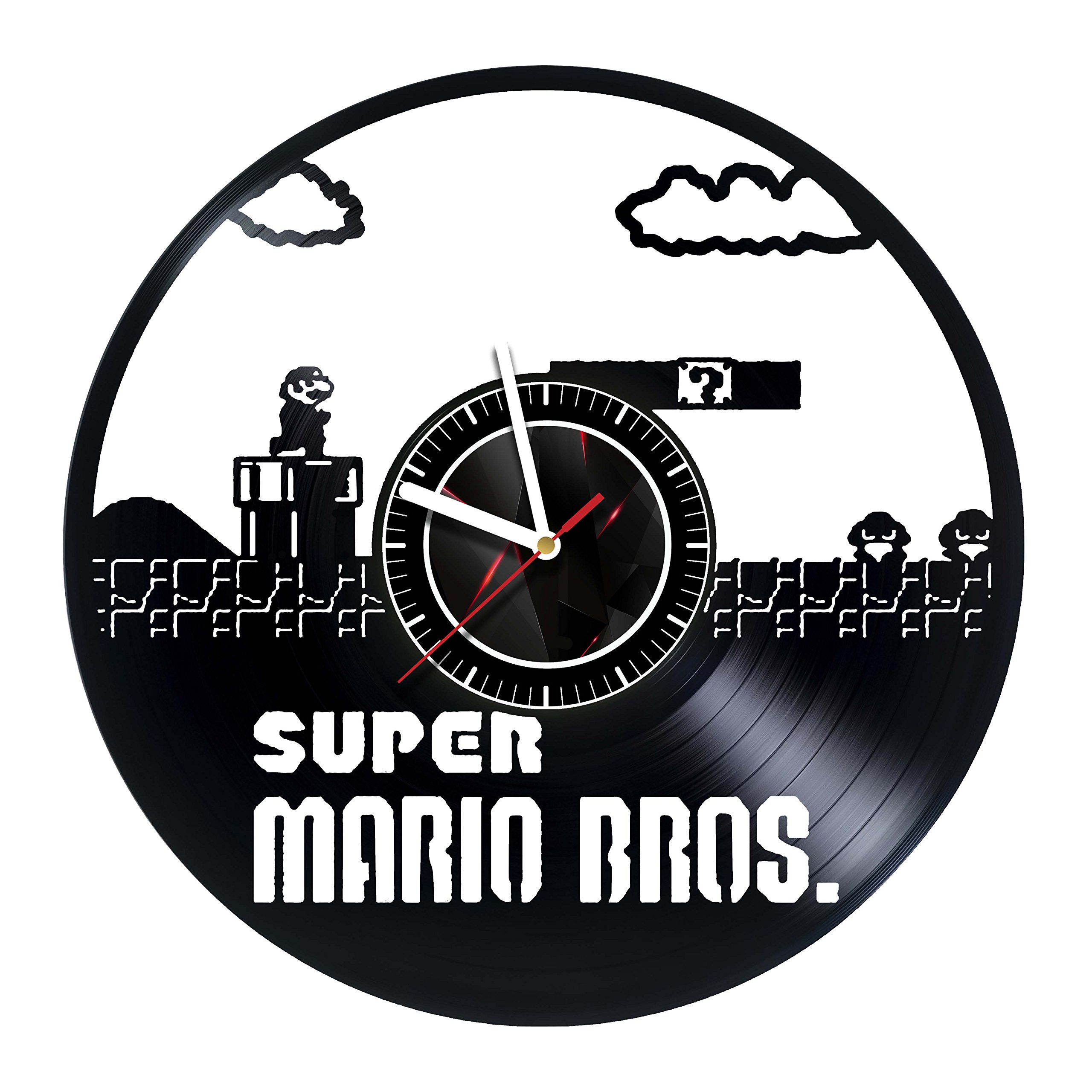 Super Mario Bros Vinyl Record Wall Clock - Handmade Silent Non-Ticking Wall Art for Home & Office Decor - Perfect Gift for Gamers, Boss, Dad, Mom, Boys & Girls - Ideal for Bedroom, Living Room, Game Room & Man Cave Decor