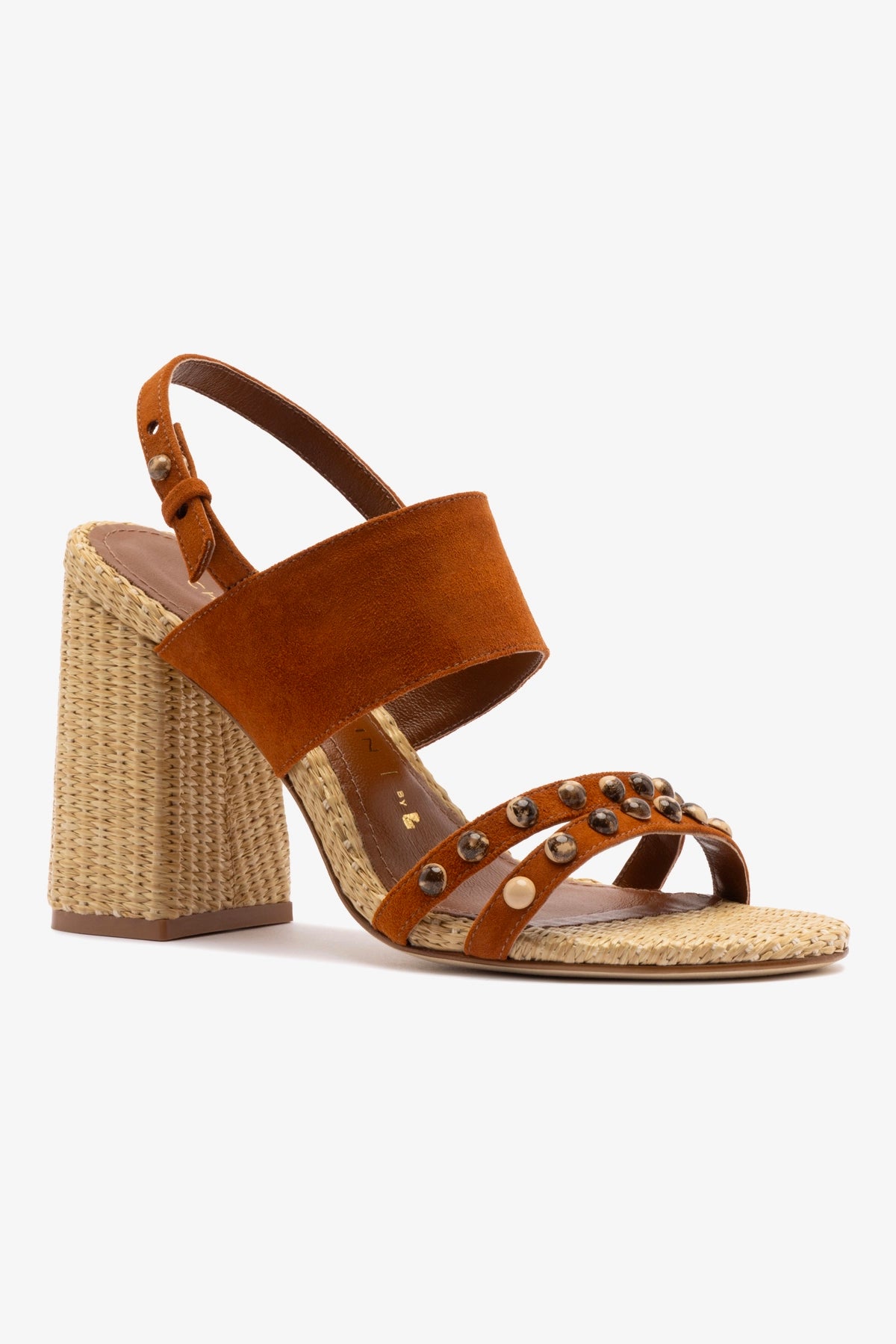 Chloe Gosselin by Larroudé Margot Women's Sandals - Chestnut Suede & Natural Raffia Strappy Heels | Perfect for Summer Weddings, Beach Vacations & Boho Chic Outfits