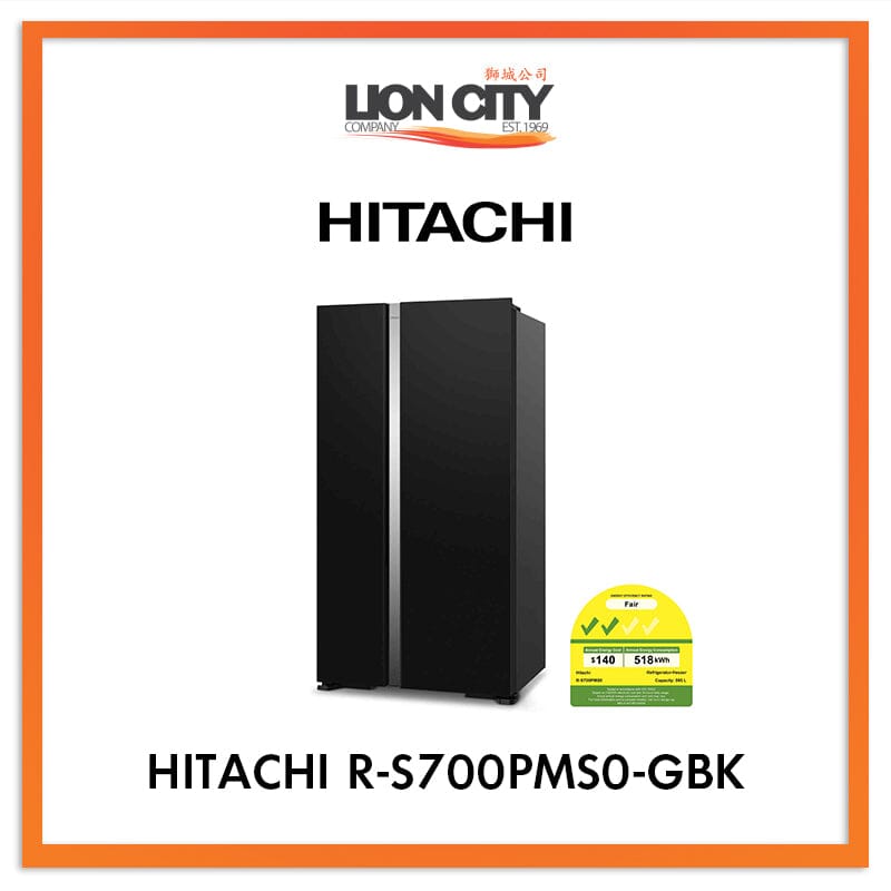 Hitachi 595L Side by Side Refrigerator R-S700PMS0 GBK - Energy Efficient, Spacious Design for Modern Kitchens & Large Families