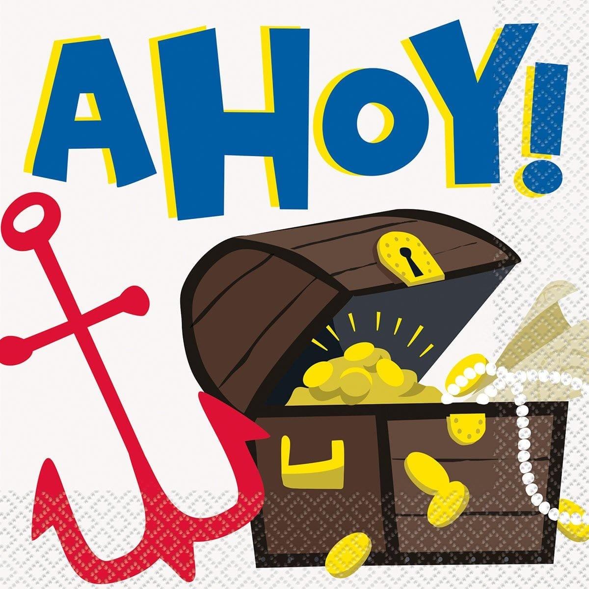 Ahoy Pirate Themed Paper Lunch Napkins - 16 Count, Perfect for Pirate Birthday Parties, Themed Events, and Kids' Tableware