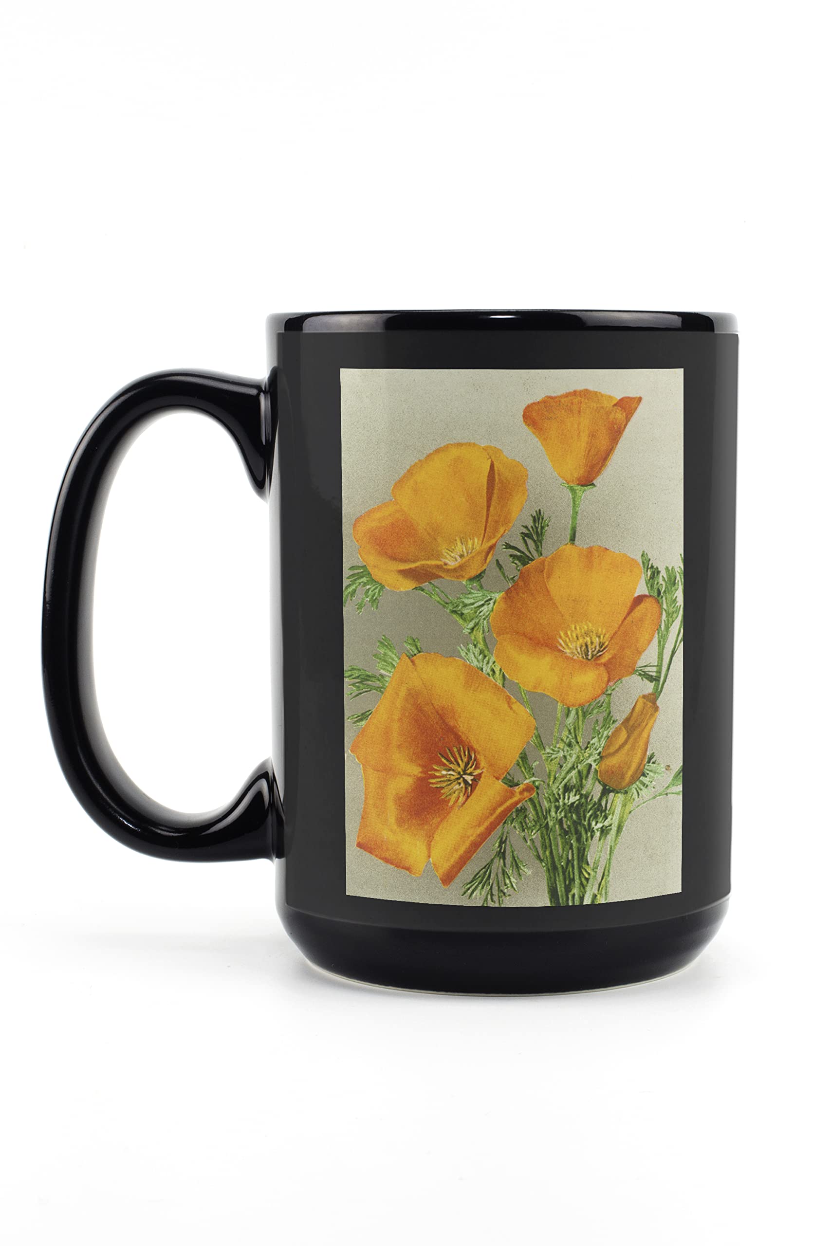 Poppies 15oz Black Ceramic Coffee Mug & Tea Cup - Dishwasher & Microwave Safe - Perfect for Home, Office & Gifts - Lantern Press