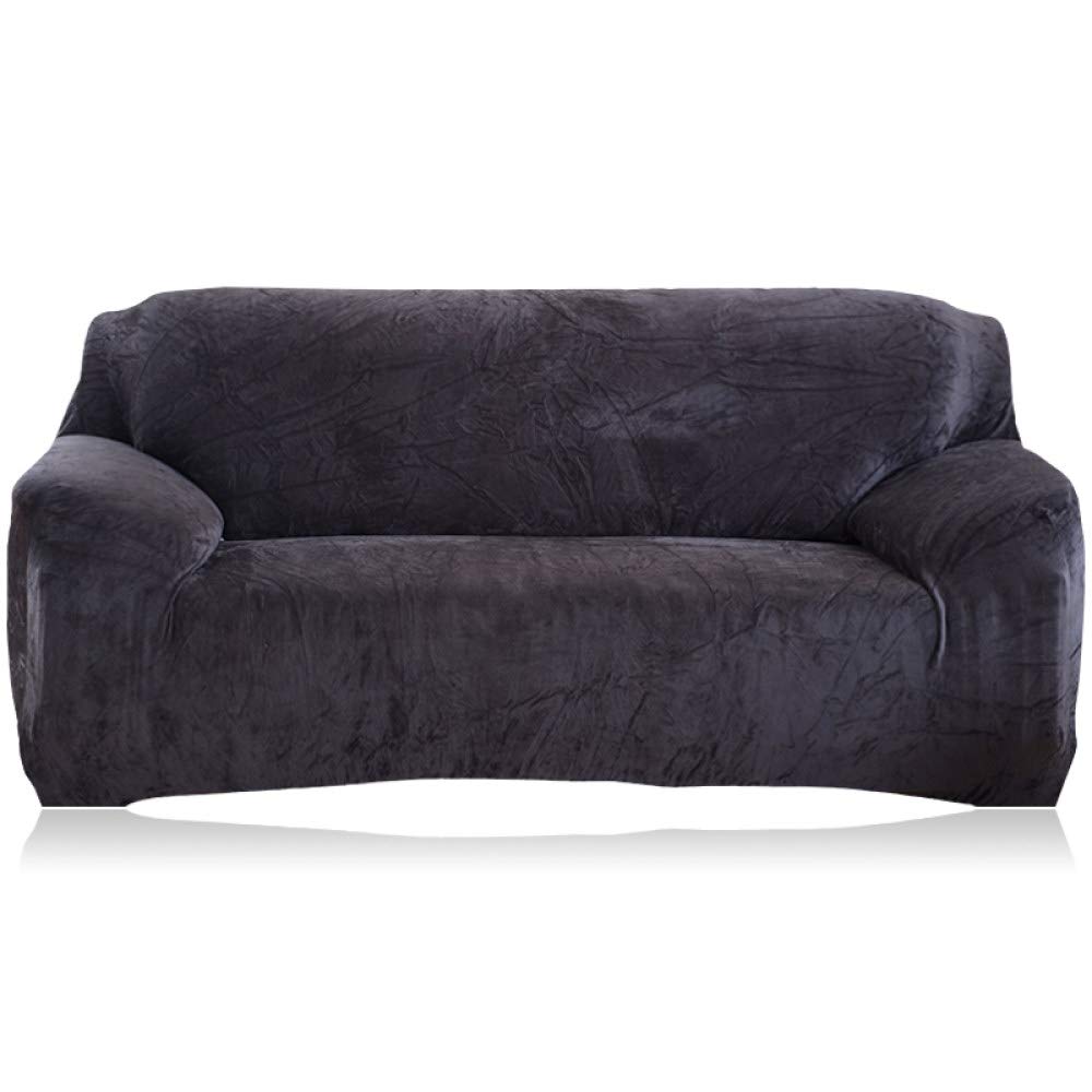 Velvet Plush Sofa Cover - Stretch Elastic Couch Cover for Sectional, 1/2/3/4 Seater (Dark Gray, 90-140cm) - Living Room Furniture Protector for Pets, Kids & Daily Use