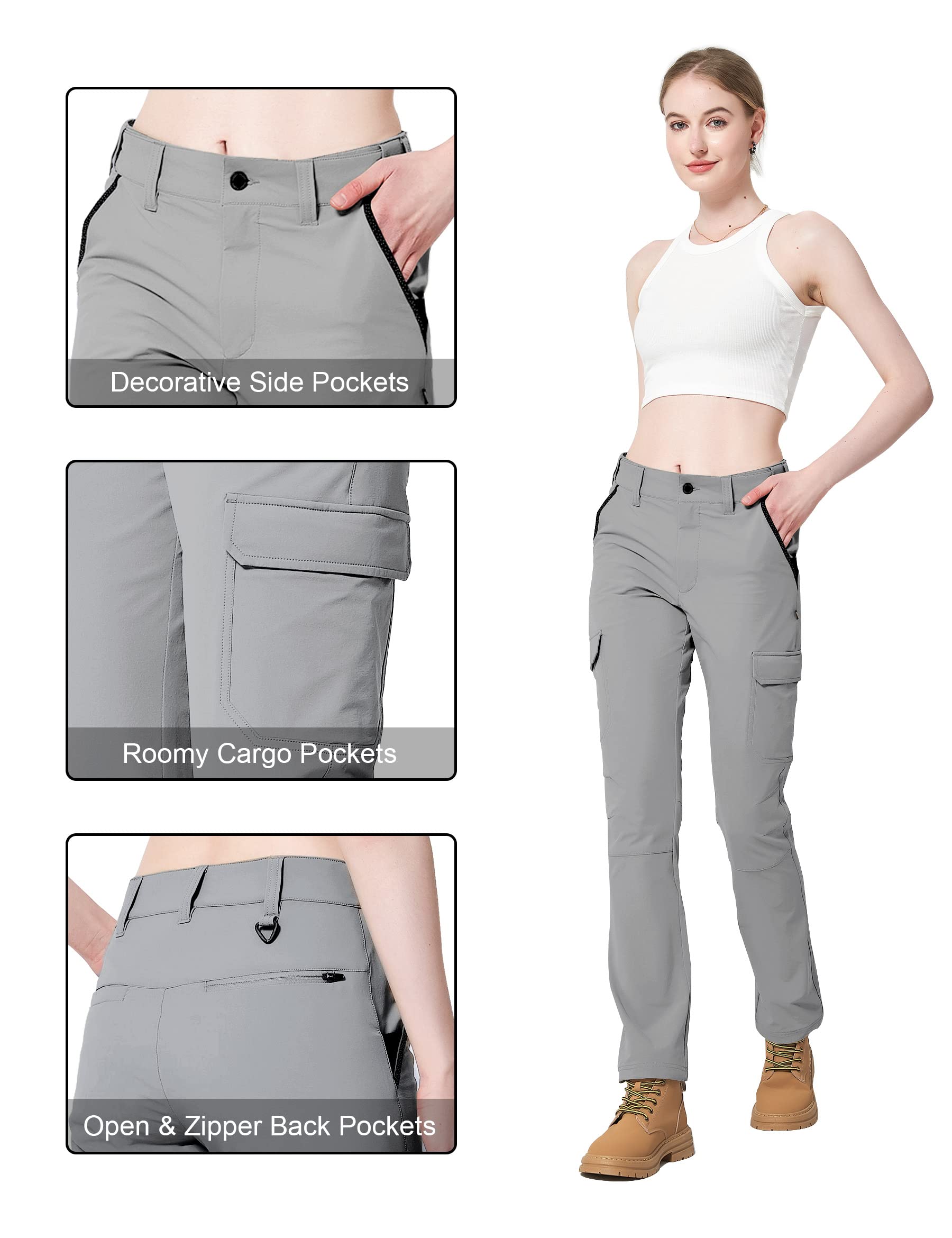 Women's Quick Dry Lightweight Hiking Cargo Pants with 6 Pockets - UPF 50+ Sun Protection for Outdoor Activities, Hiking, Golf & Workwear