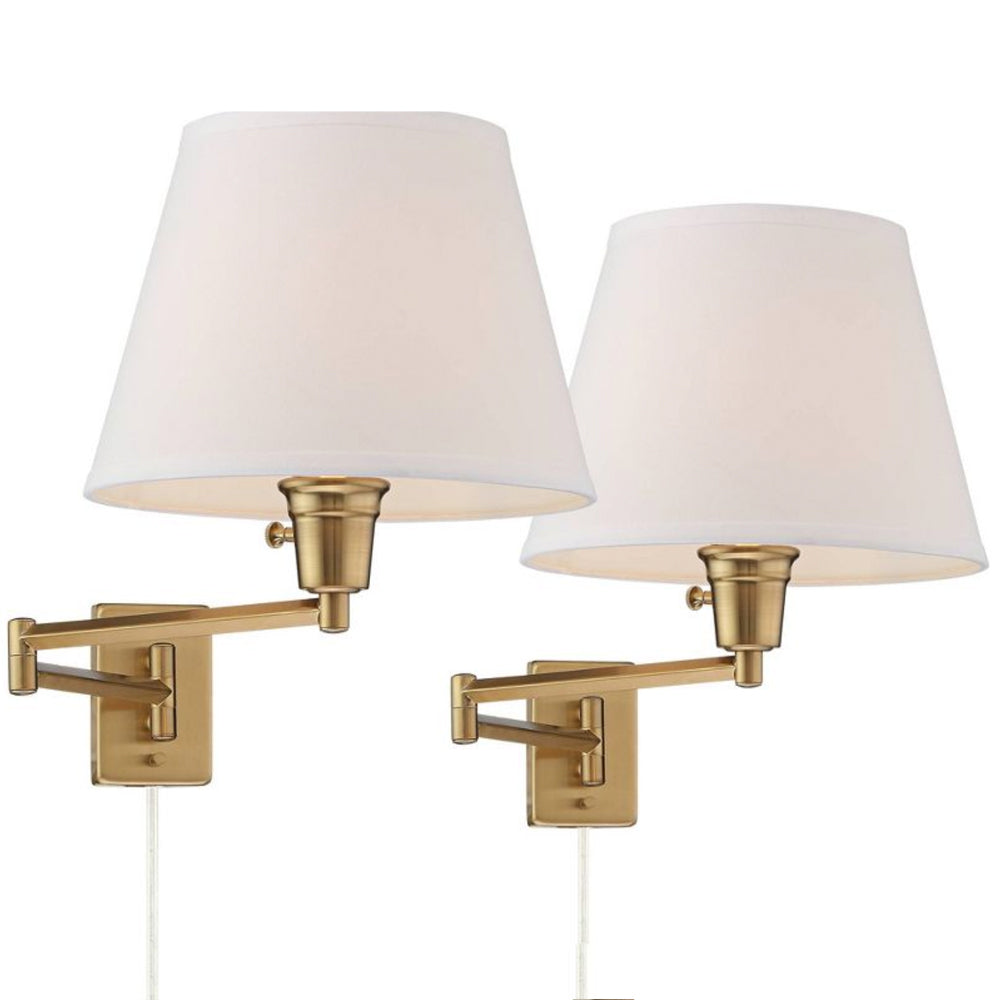 Modern Swing Arm Wall Lamps Set of 2 - Adjustable Reading Lights for Bedroom, Living Room & Office - Brushed Nickel Finish Wall Sconces with LED Bulb Compatibility