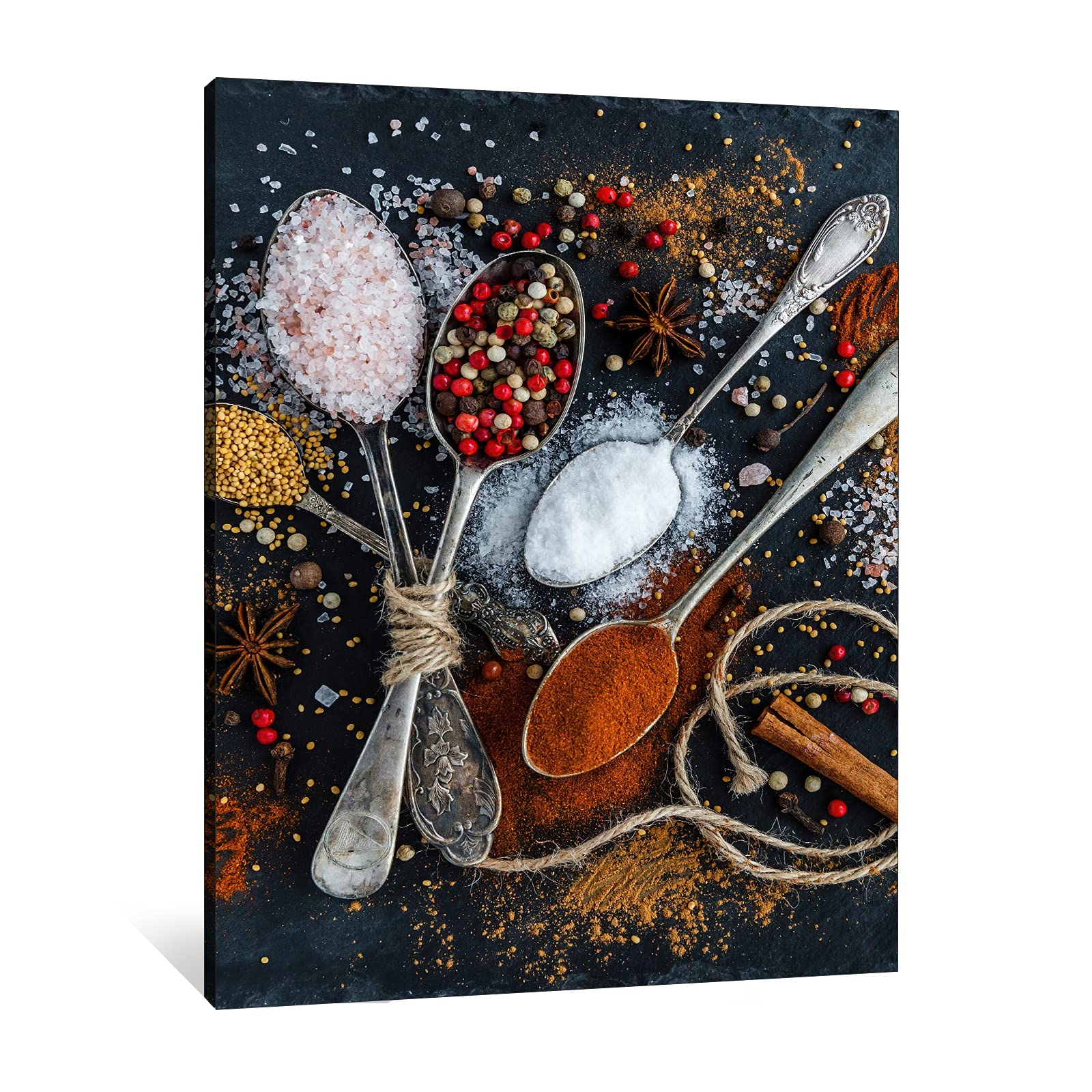 Colorful Spices and Spoons Kitchen Wall Art - 18x24 Inches Modern Canvas Prints for Dining Room Decor | Perfect for Farmhouse, Restaurant & Home Kitchen Decoration