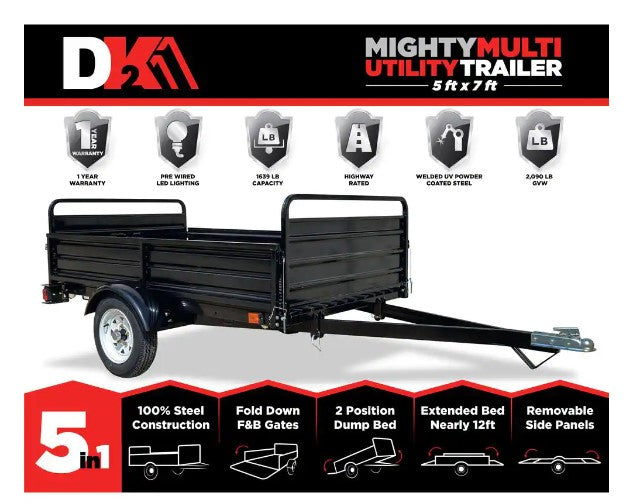 **DK2 MMT5X7 Heavy Duty 1639 lb Capacity 4.5 ft x 7.5 ft Expandable 12 ft Bed Trailer Kit – Perfect for Hauling, Towing & DIY Projects**