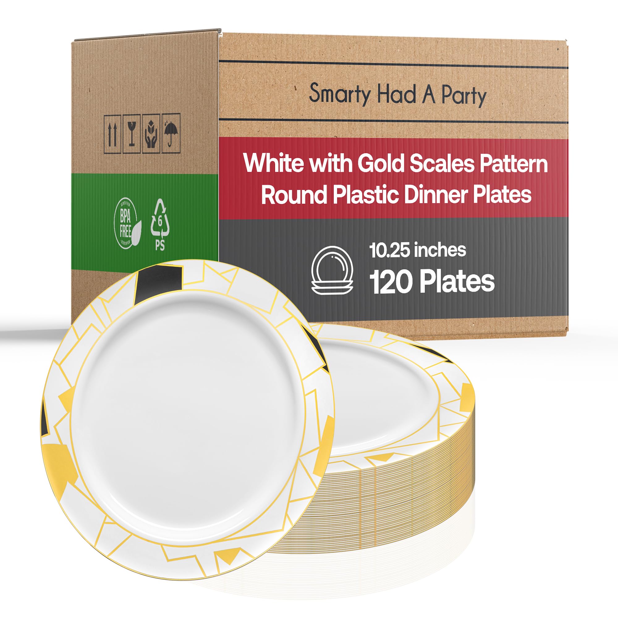 Elegant Disposable Plastic Dinnerware Sets - Heavy Duty Lotus Design Plates for Weddings, Birthdays & Special Events | Premium White & Gold 10.25