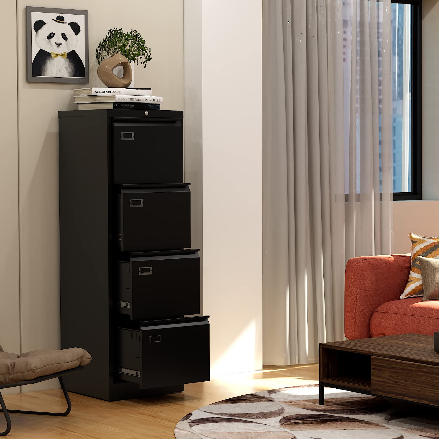 4-Drawer Metal File Cabinet - Lockable Storage for Home & Office - Organize Letter/Legal/A4 Files