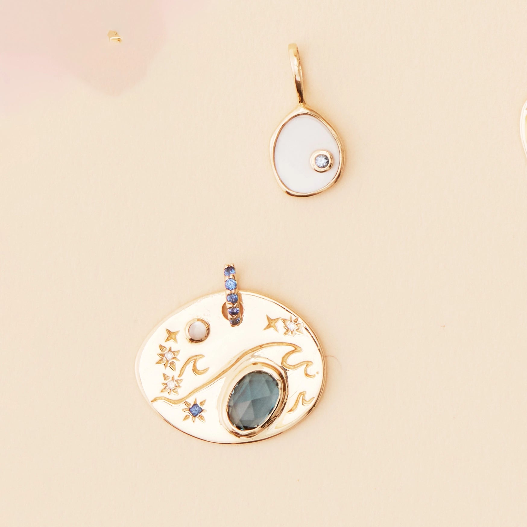 10K Yellow Gold Small Water Element Charm with Gemstones - Perfect for Necklaces, Bracelets & Boho Jewelry Making