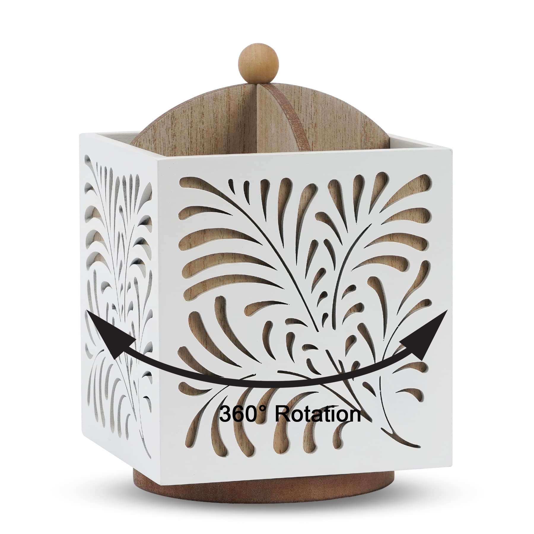 360° Rotating Wooden Kitchen Utensil Holder - Countertop Organizer for Spoons, Knives, Forks - 5.5