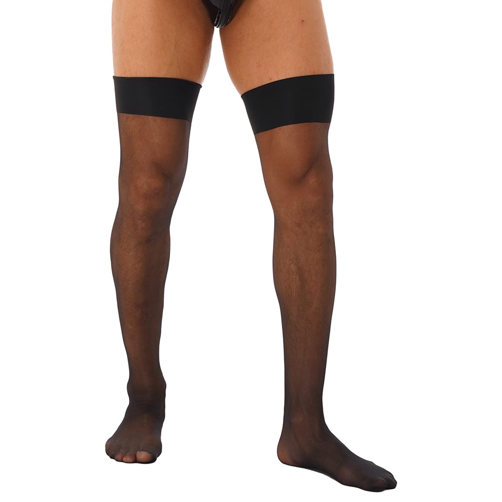 Men's Sissy Thigh High Sheer Stockings - Opaque Nylon Hosiery with Stay-Up Mesh Design & Closed Toe - Perfect for Cosplay, Crossdressing, and Nightwear