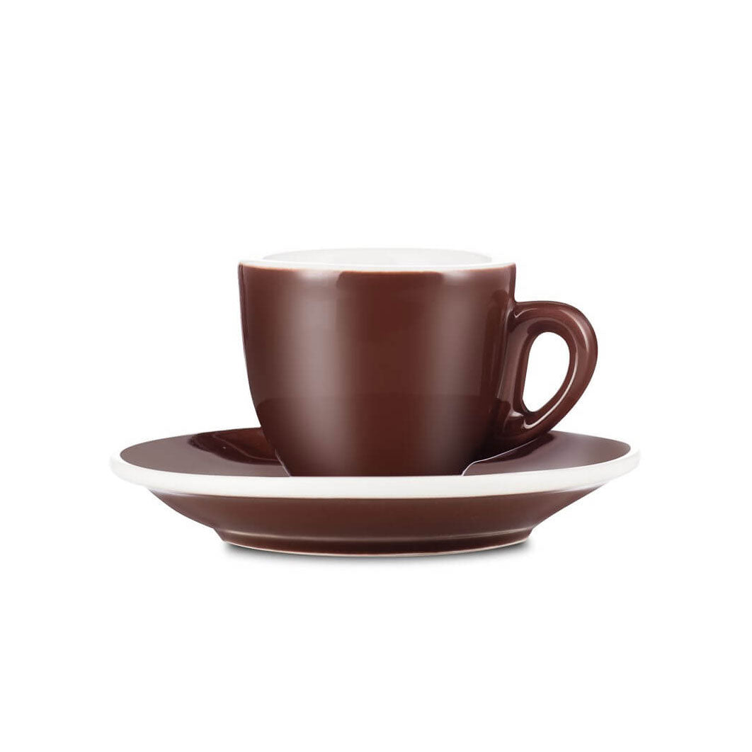 Premium Brown Porcelain Espresso Cup & Saucer Set - 2oz/70ml Capacity - Durable Ceramic Coffee Cups for Espresso, Cappuccino & Latte - Perfect for Home Cafes, Coffee Shops & Gifts